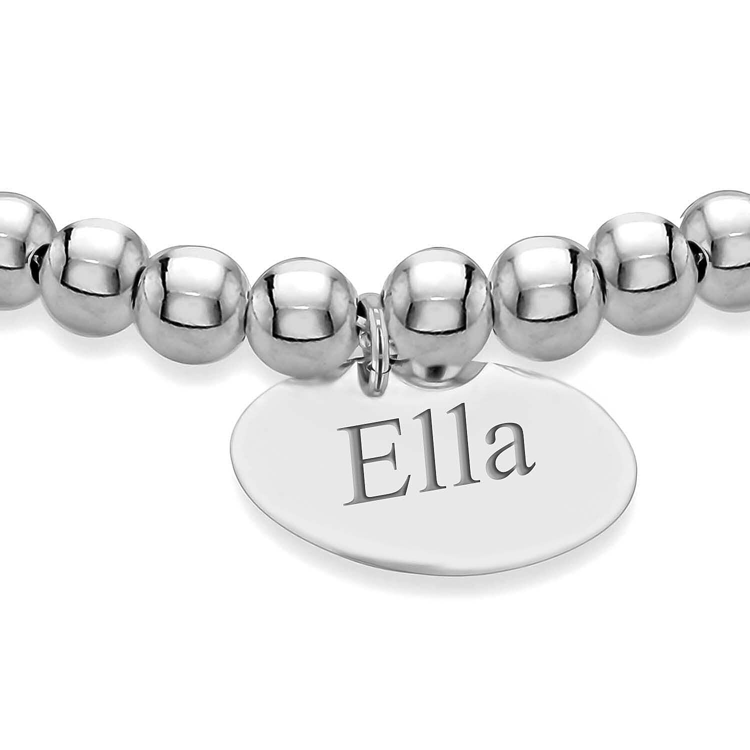 Personalised Engravable Rhodium Plated 17mm Disc Beaded Adjustable Slider Bracelet in Silver, Size-9 Inch