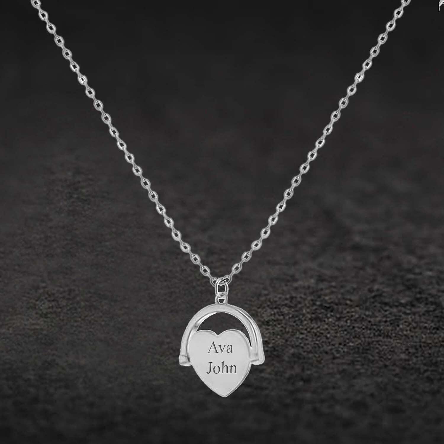 Personalised Engravable Rhodium Plated 17.3mm x 21mm Heart Spinner Adjustable Necklace in Silver, Size-17-18 Inch