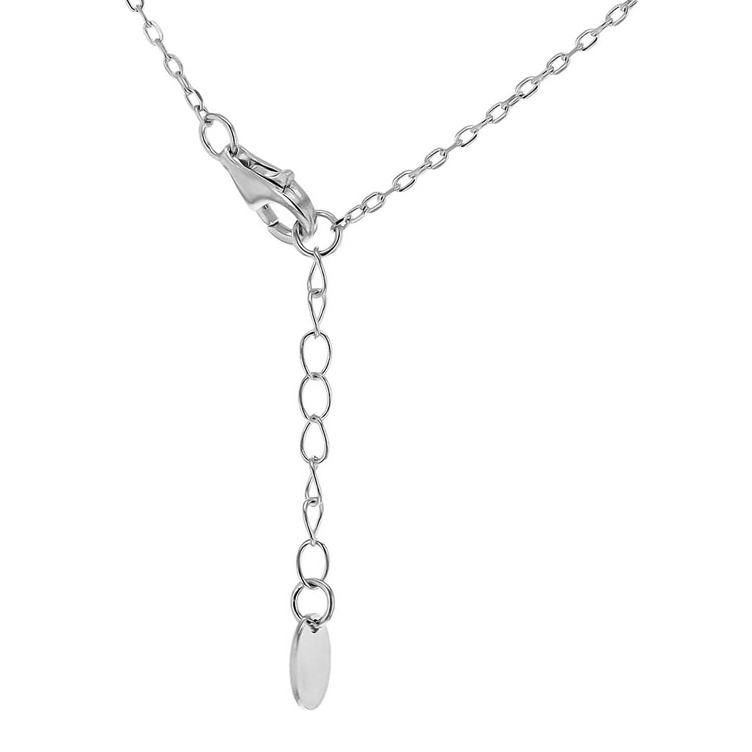 Personalised Engravable Rhodium Plated 16mm x 17mm Studded Hendecagon Adjustable Necklace in Silver, Size-17-18 inch