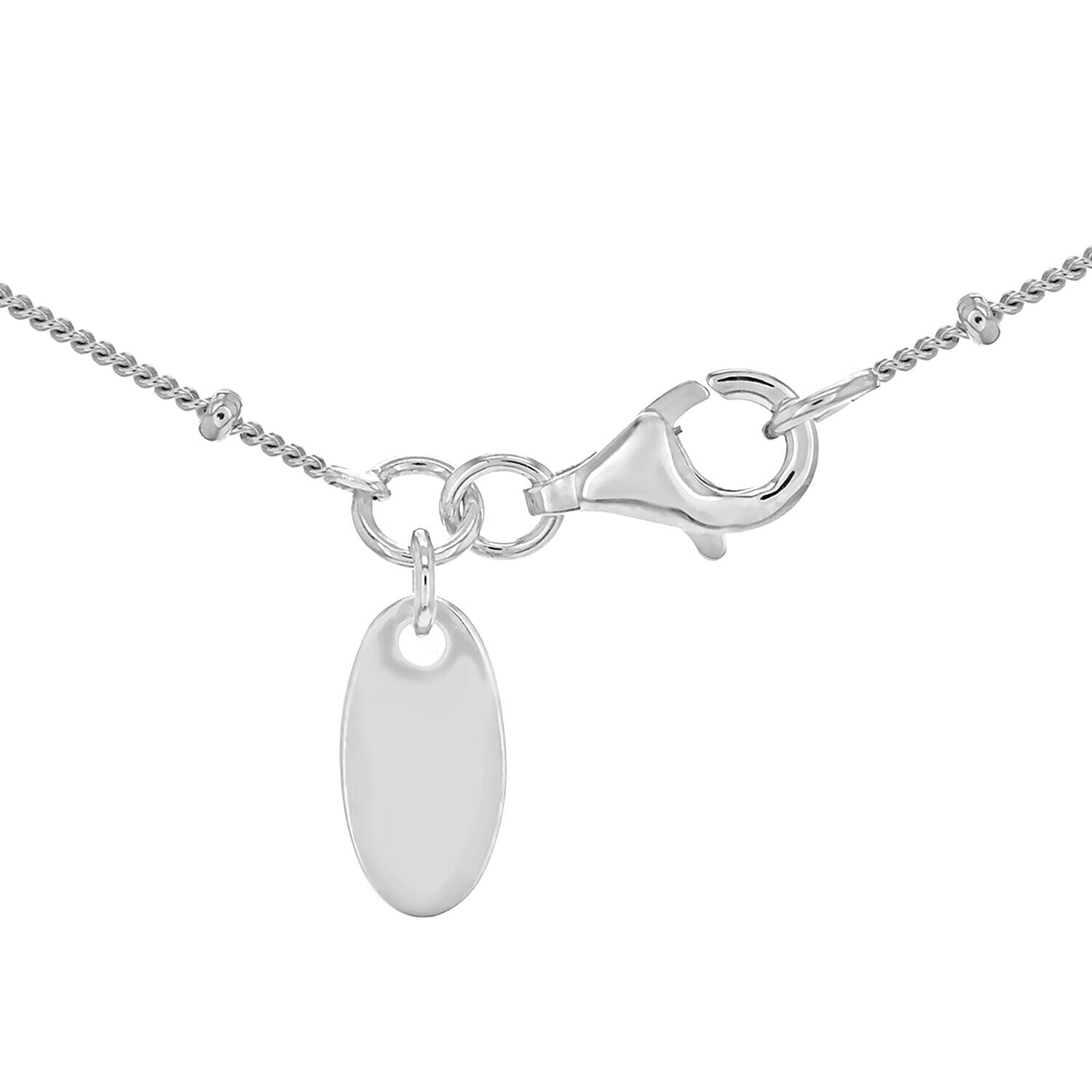 Personalised Engravable Rhodium Plated 13.6mm x 22.3mm Twist-Edge Oval Pendant Ball Chain Adjustable Necklace in Silver, Size-16-18 Inch