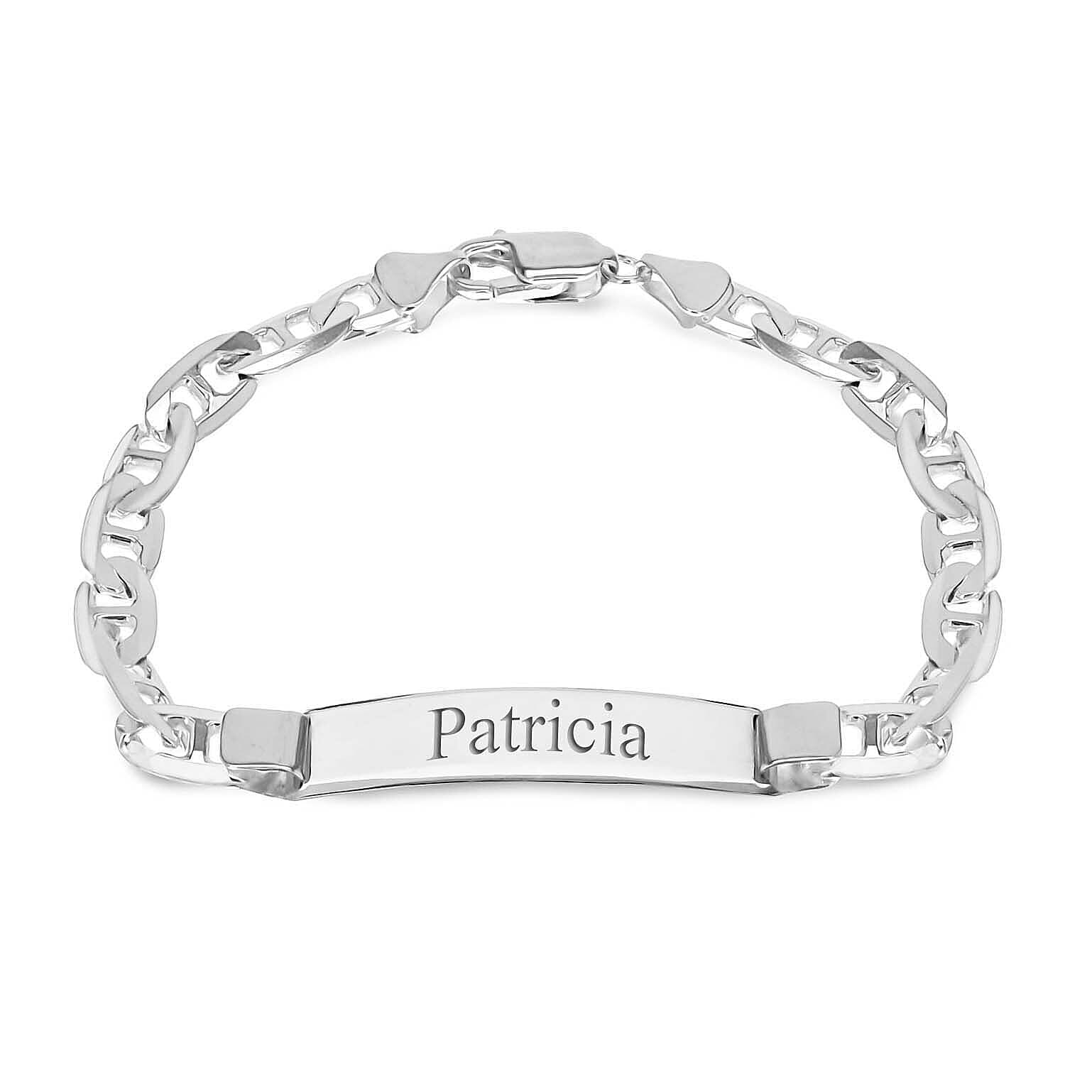 Personalised Engravable Rambo Chain 36mm x 8mm ID Bracelet in Silver, Size-8 Inch