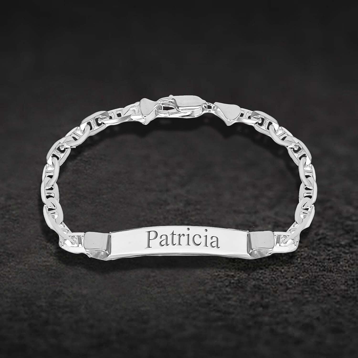 Personalised Engravable Rambo Chain 36mm x 8mm ID Bracelet in Silver, Size-8 Inch