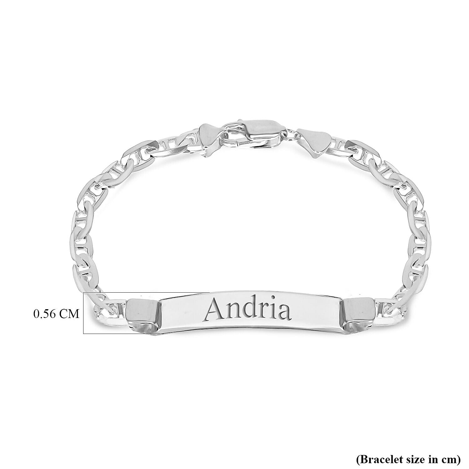 Personalised Engravable Rambo Chain 36mm x 8mm ID Bracelet in Silver, Size-8 Inch