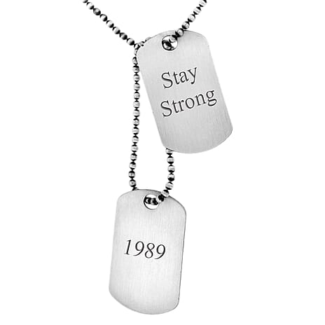 Personalised Engravable Oxidised Double Dog Tag on Ball Chain in Silver, Size-20 Inch
