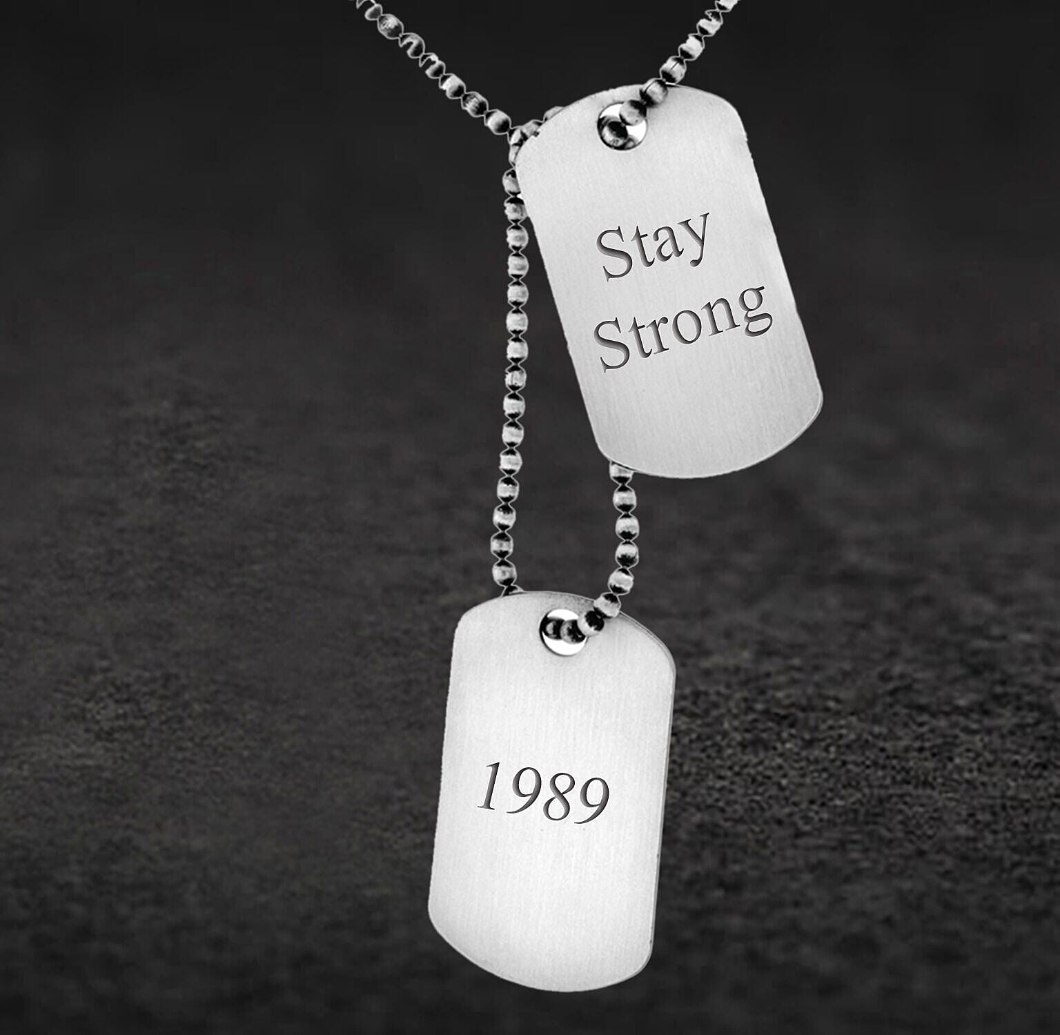 Personalised Engravable Oxidised Double Dog Tag on Ball Chain in Silver, Size-20 Inch