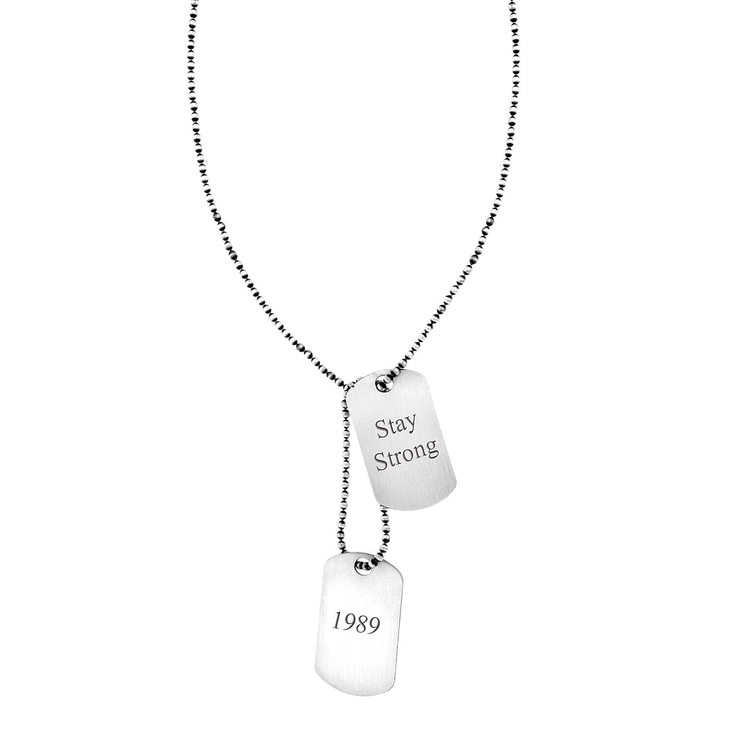 Personalised Engravable Oxidised Double Dog Tag on Ball Chain in Silver, Size-20 Inch