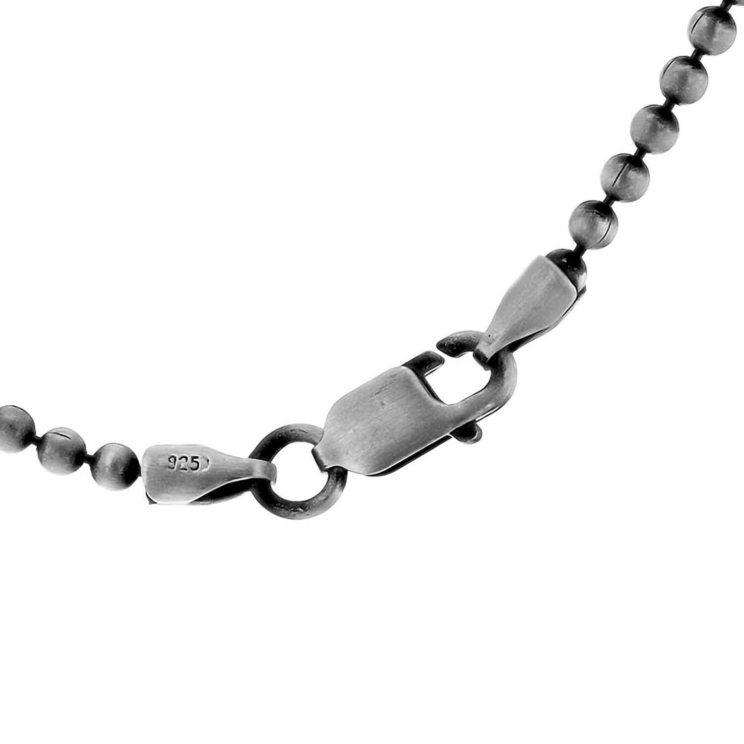 Personalised Engravable Oxidised Double Dog Tag on Ball Chain in Silver, Size-20 Inch