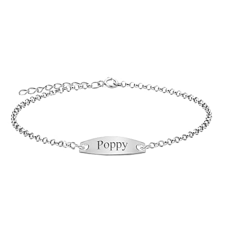 Personalised Engravable Oval 6.5mm x 15.5mm ID 2.2mm Belcher Bracelet in Silver, Size-5-6.5 Inch