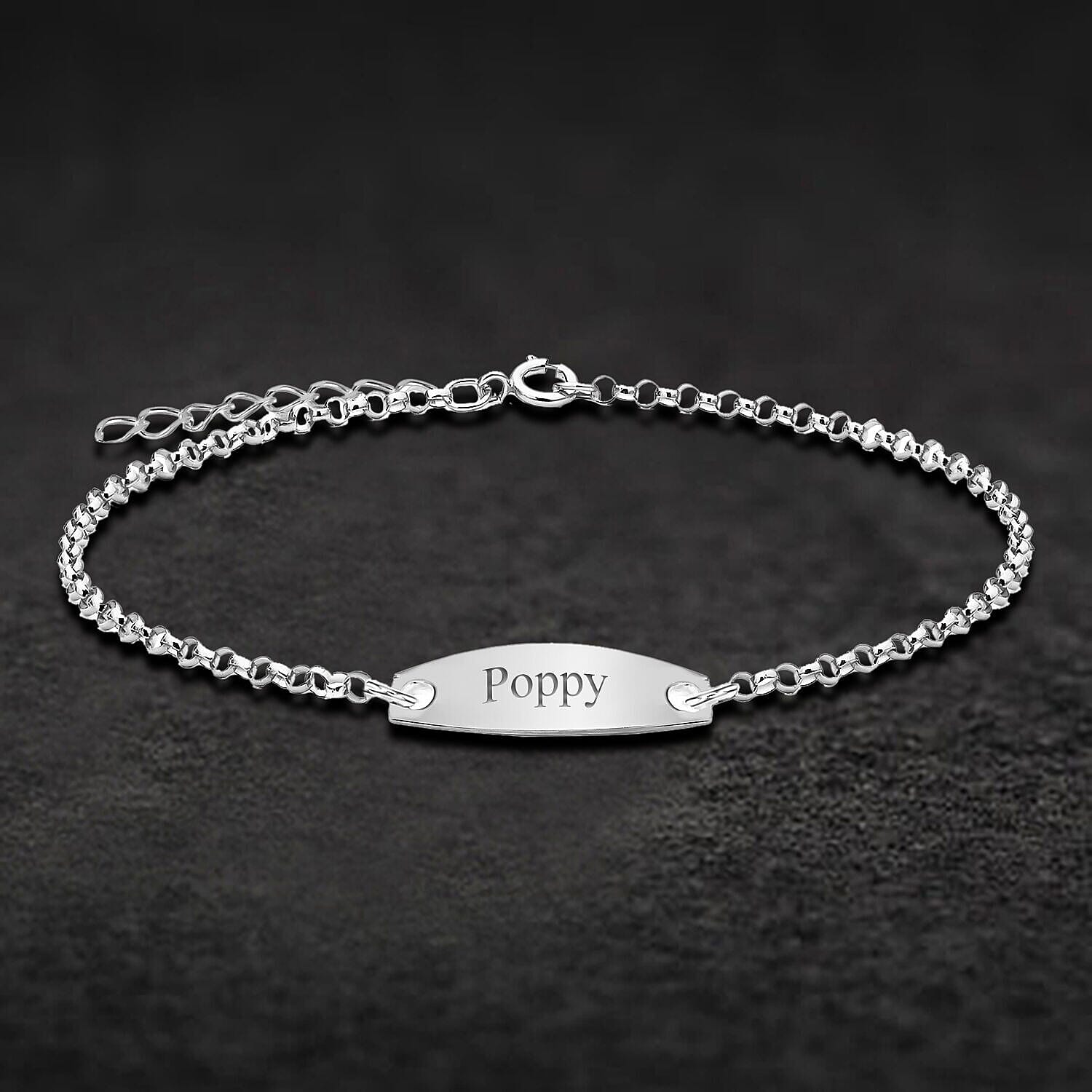 Personalised Engravable Oval 6.5mm x 15.5mm ID 2.2mm Belcher Bracelet in Silver, Size-5-6.5 Inch