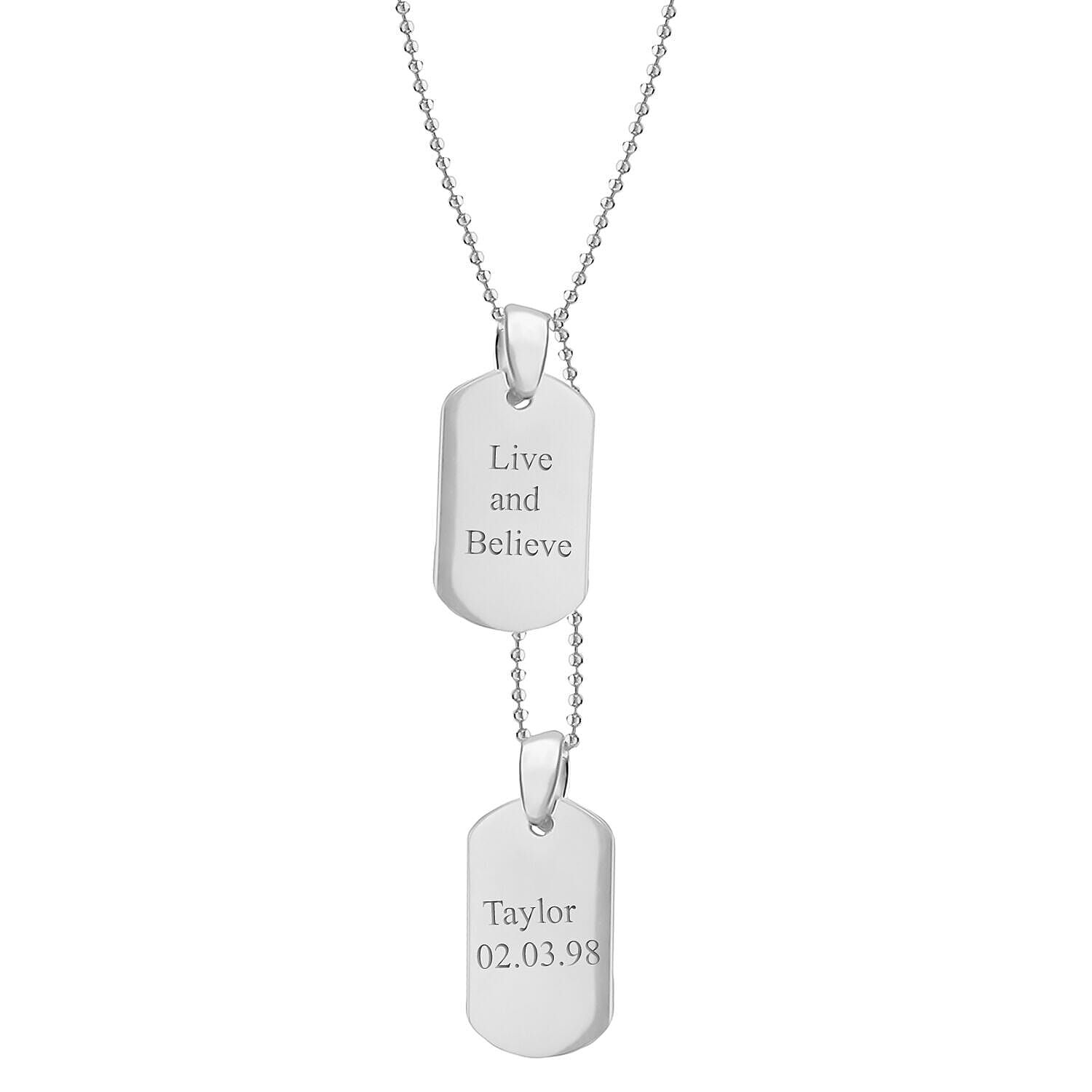 Personalised Engravable Double-Dog-Tag Adjustable Ball Chain in Silver, Size-18-20 Inch