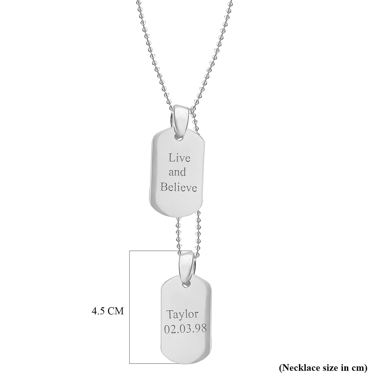 Personalised Engravable Double-Dog-Tag Adjustable Ball Chain in Silver, Size-18-20 Inch