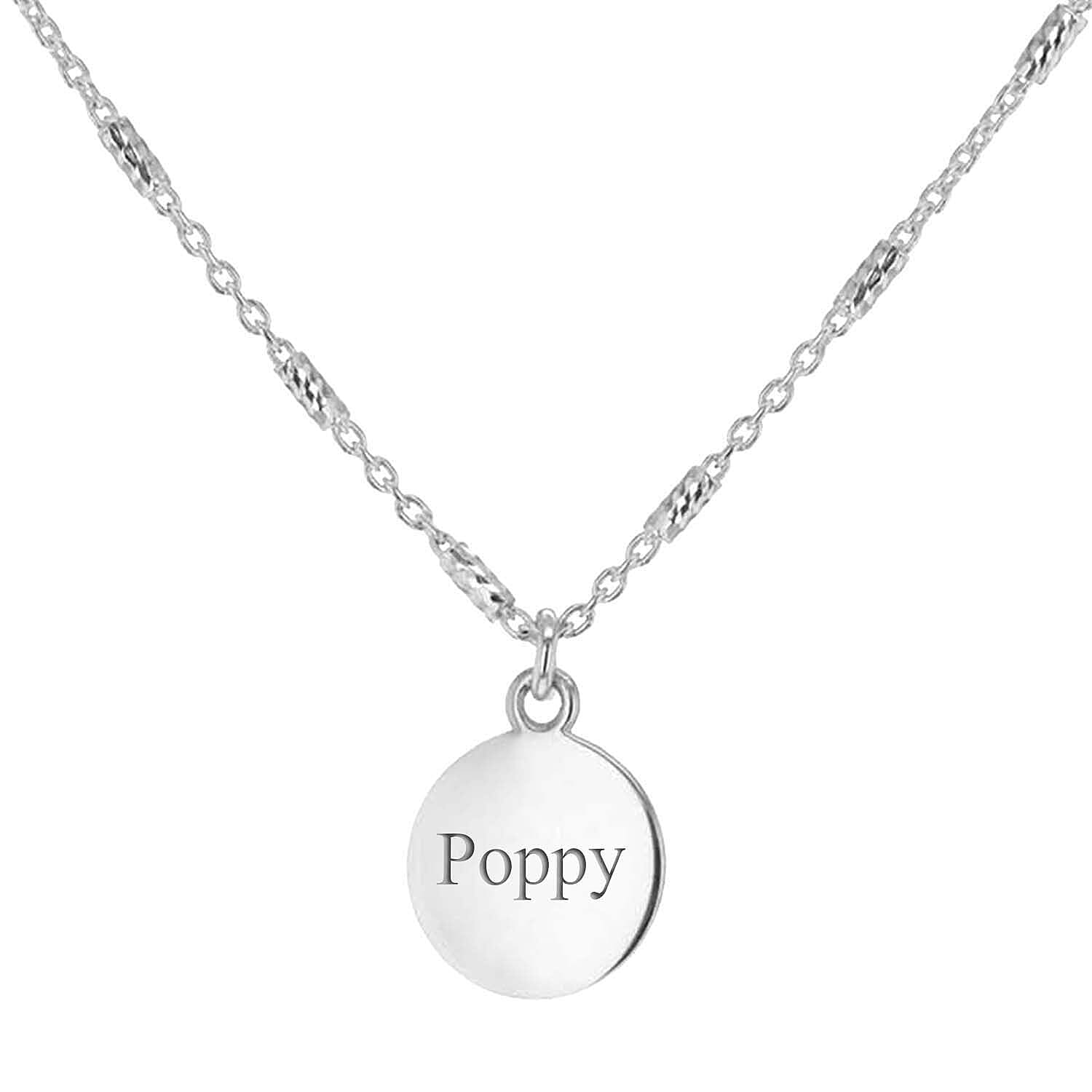 Personalised Engravable 9.5mm Disc Diamond Cut Bead-and-Trace-Chain Necklace in Silver, Size-16-18 Inch