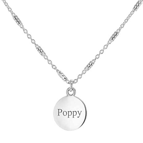 Personalised Engravable 9.5mm Disc Diamond Cut Bead-and-Trace-Chain Necklace in Silver, Size-16-18 Inch