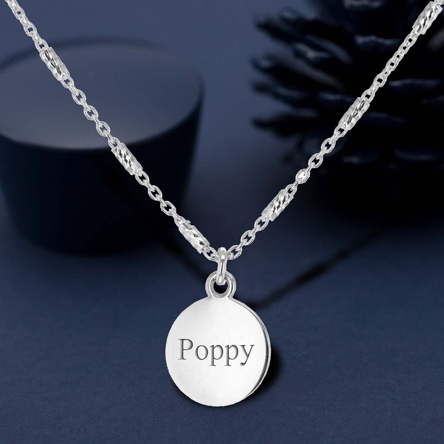 Personalised Engravable 9.5mm Disc Diamond Cut Bead-and-Trace-Chain Necklace in Silver, Size-16-18 Inch