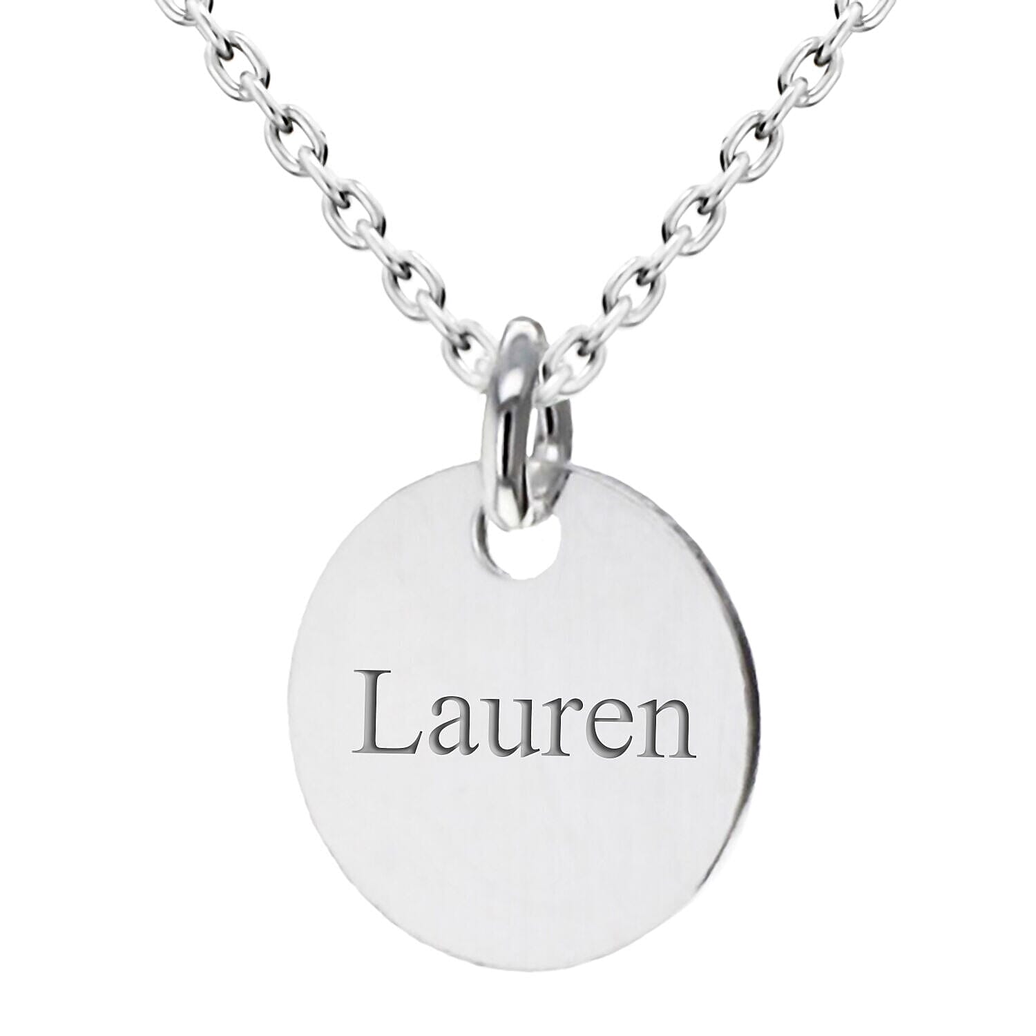 Personalised Engravable 8mm x 10.8mm Round Disc Necklace in Silver, Size-18 Inch