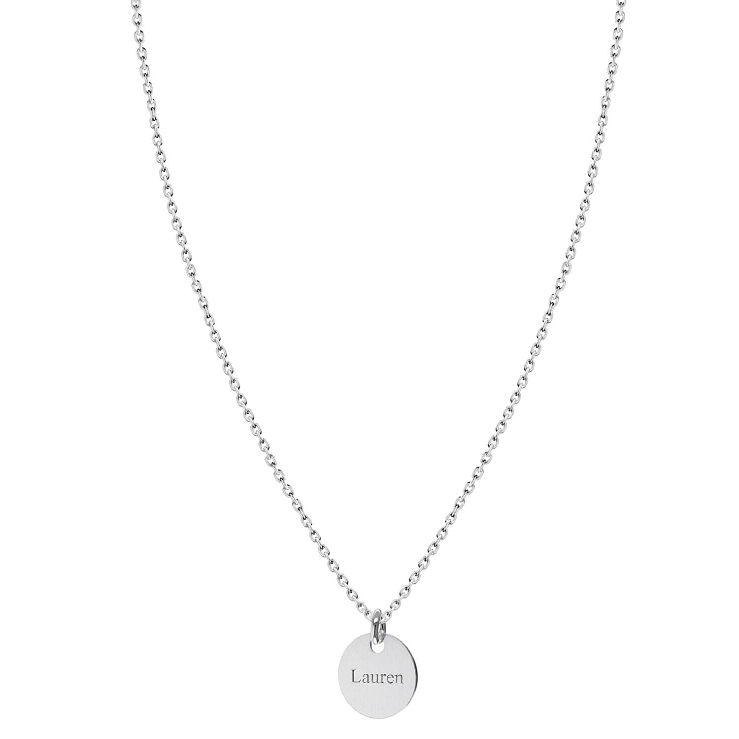 Personalised Engravable 8mm x 10.8mm Round Disc Necklace in Silver, Size-18 Inch