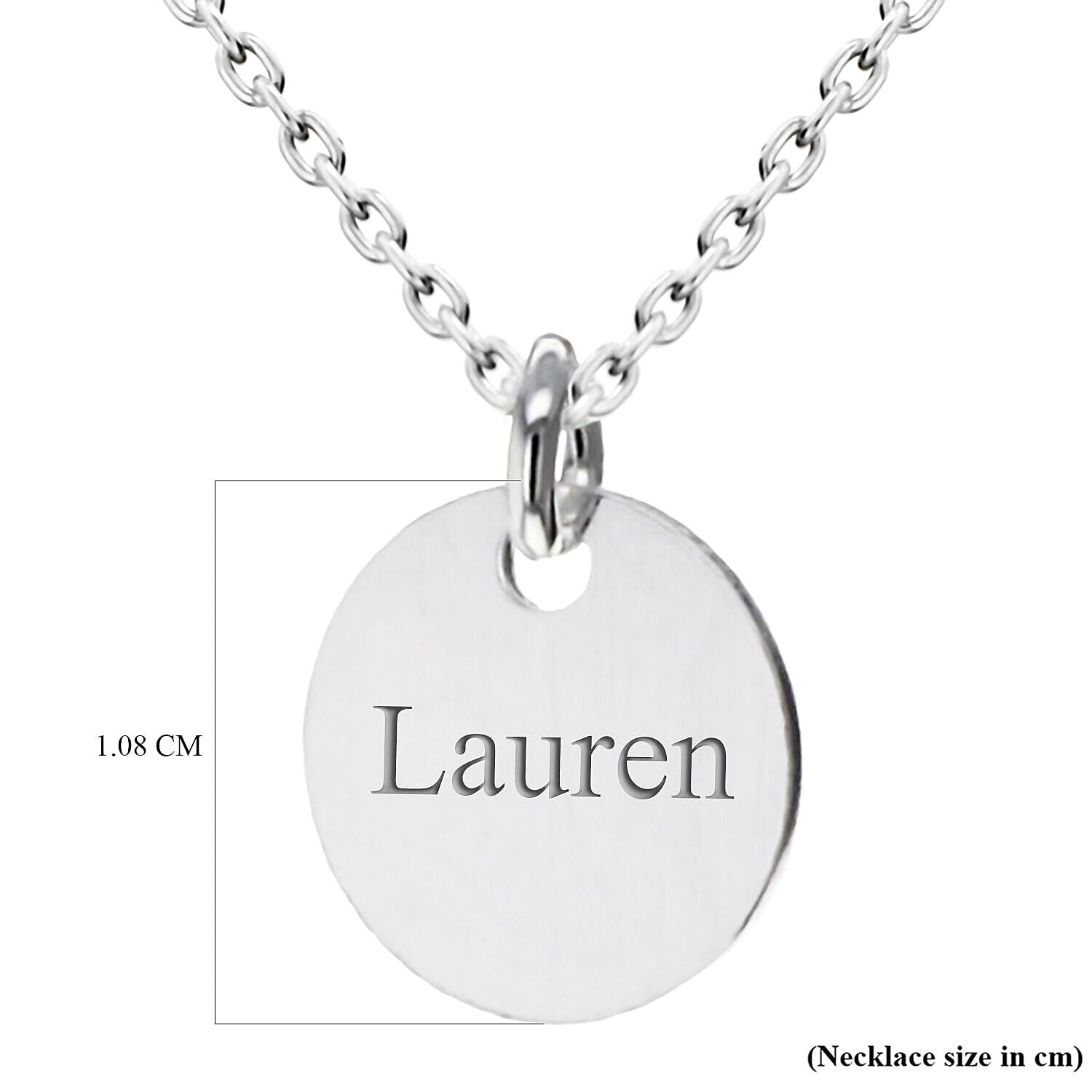 Personalised Engravable 8mm x 10.8mm Round Disc Necklace in Silver, Size-18 Inch