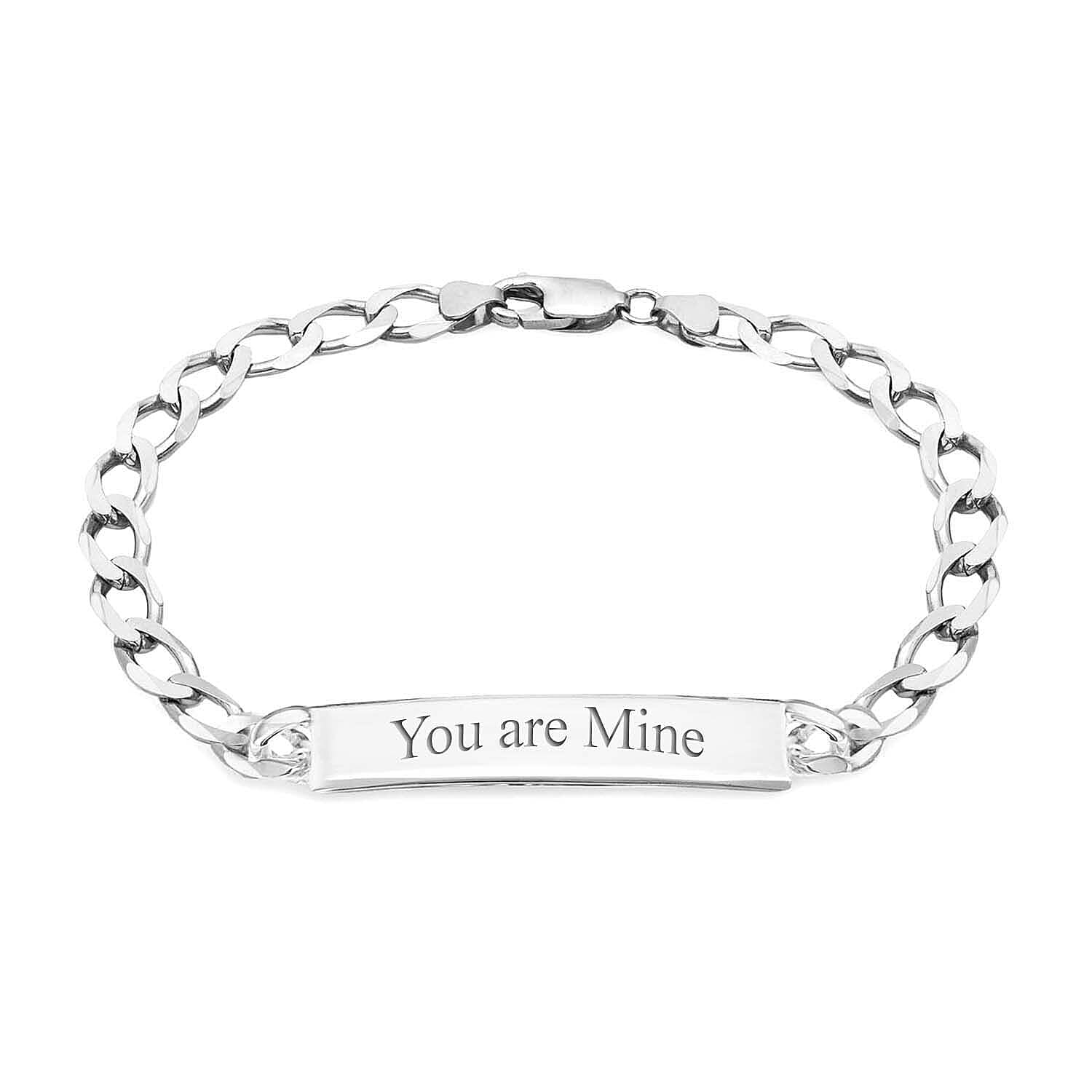 Personalised Engravable 47.5mm x 8mm ID 200 Curb Bracelet in Silver, Size-8.5 Inch