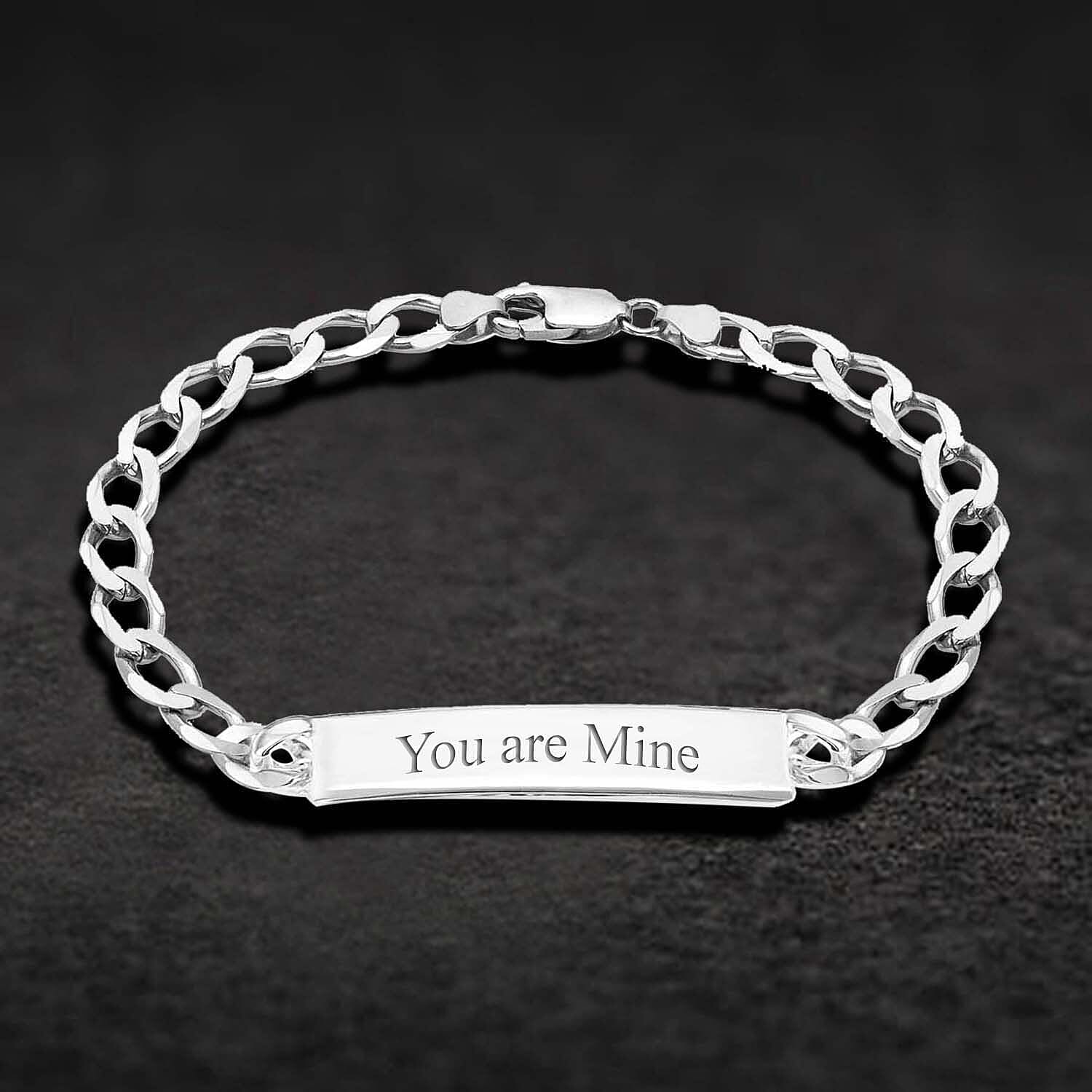 Personalised Engravable 47.5mm x 8mm ID 200 Curb Bracelet in Silver, Size-8.5 Inch