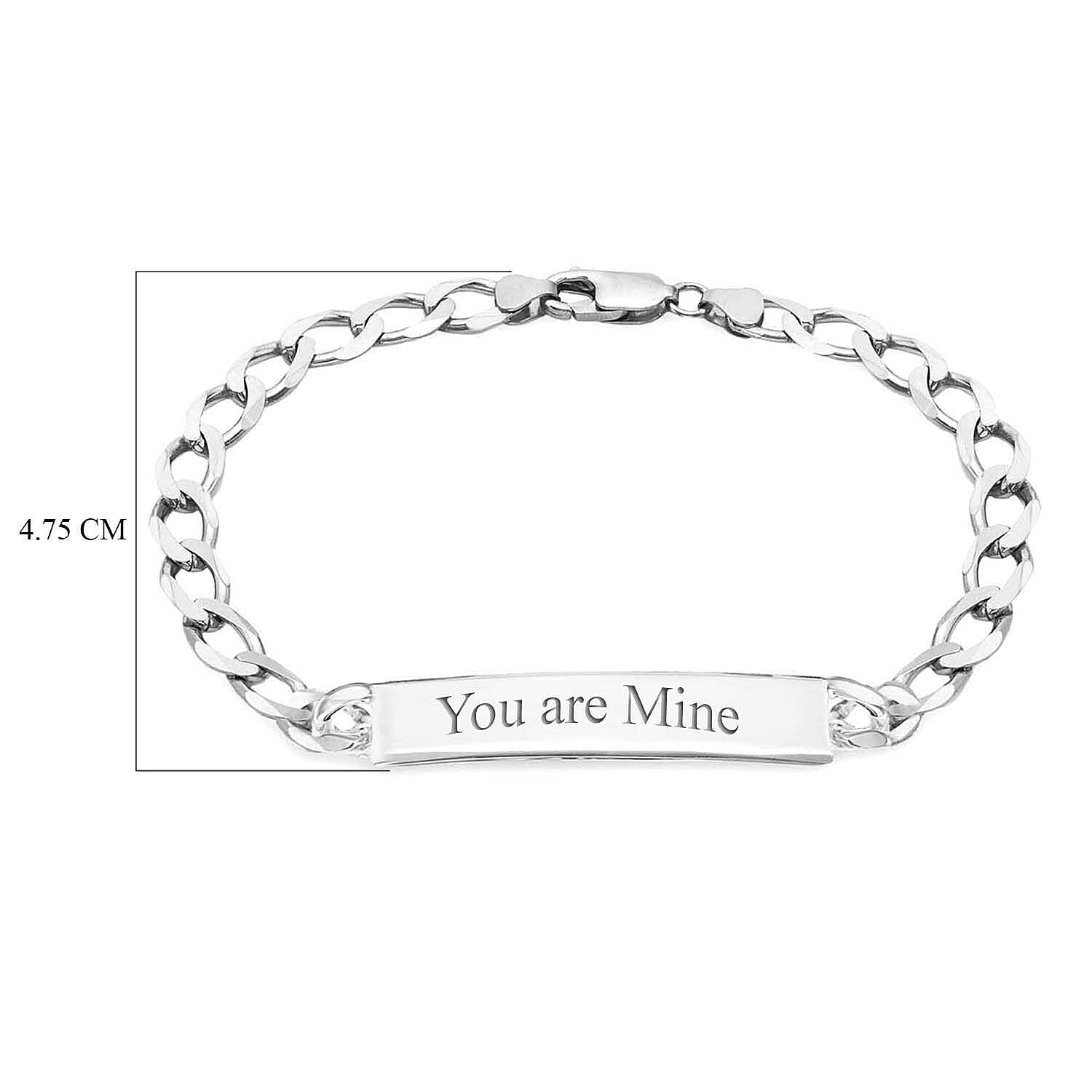 Personalised Engravable 47.5mm x 8mm ID 200 Curb Bracelet in Silver, Size-8.5 Inch
