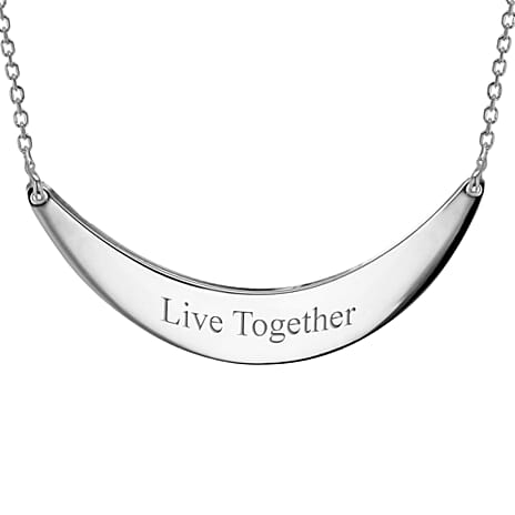 Personalised Engravable 40mm x 7mm Crescent Bar Necklace in Silver, Size-17 Inch