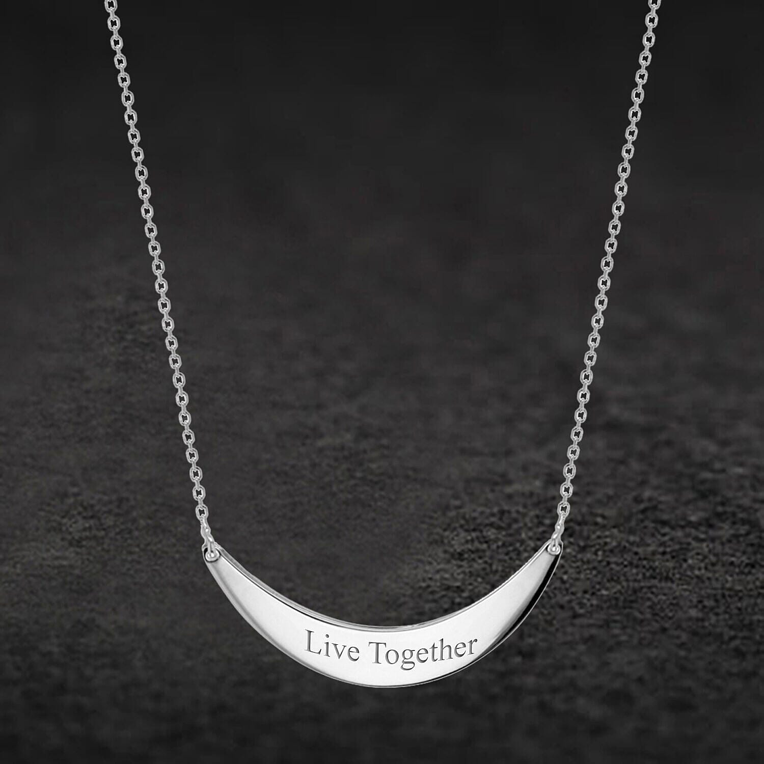 Personalised Engravable 40mm x 7mm Crescent Bar Necklace in Silver, Size-17 Inch