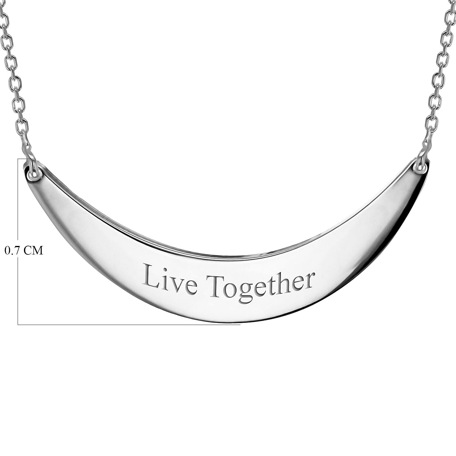 Personalised Engravable 40mm x 7mm Crescent Bar Necklace in Silver, Size-17 Inch