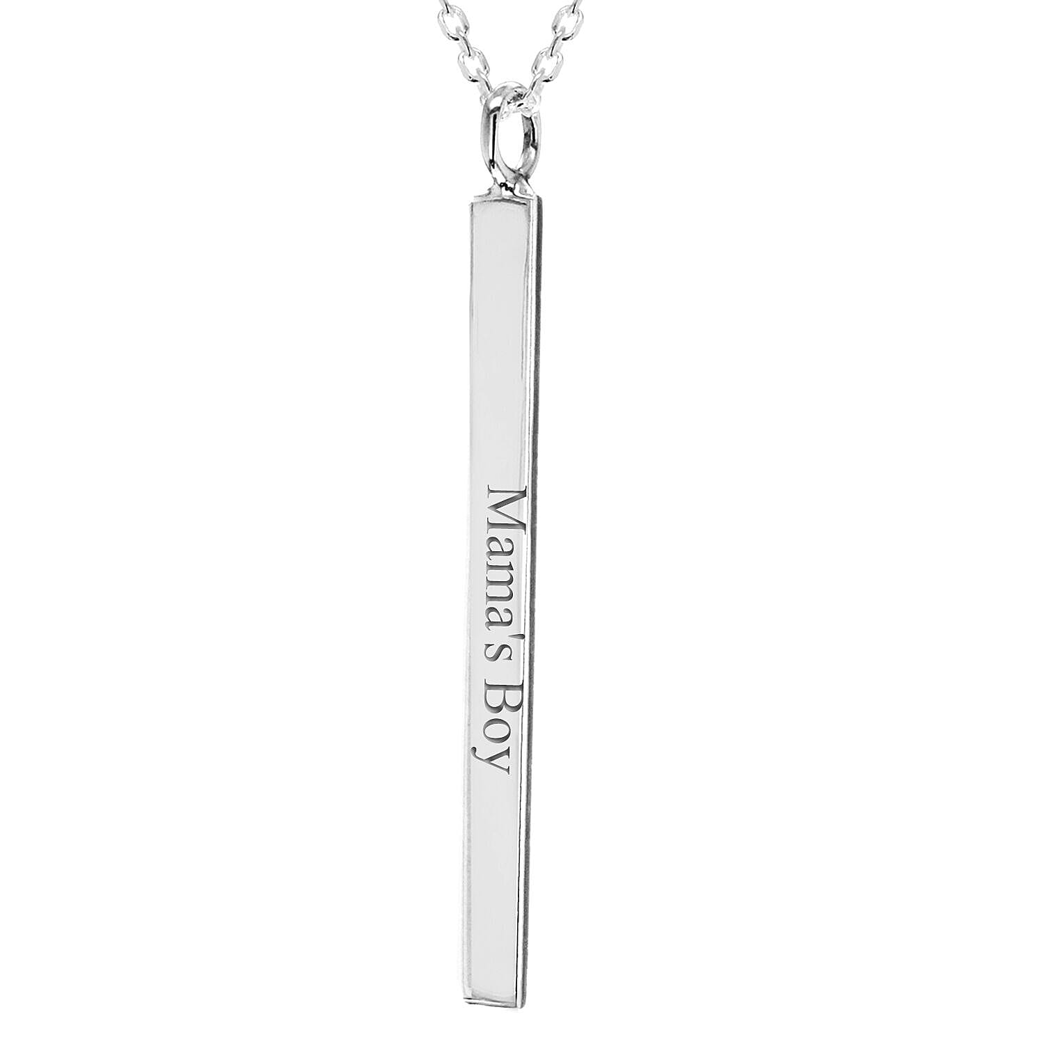 Personalised Engravable 3mm x 40mm Vertical-Bar Necklace in Silver, Size-17 Inch