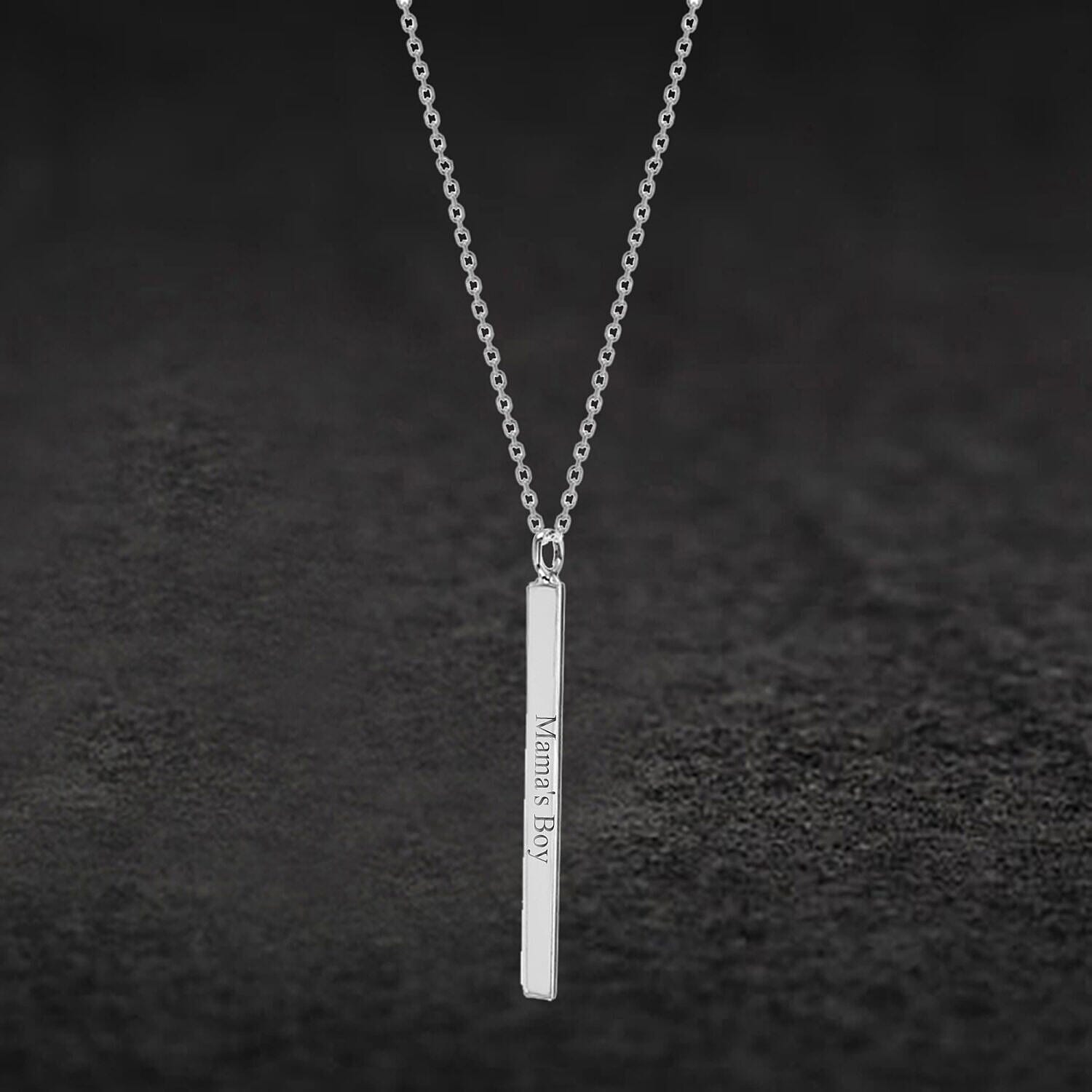 Personalised Engravable 3mm x 40mm Vertical-Bar Necklace in Silver, Size-17 Inch