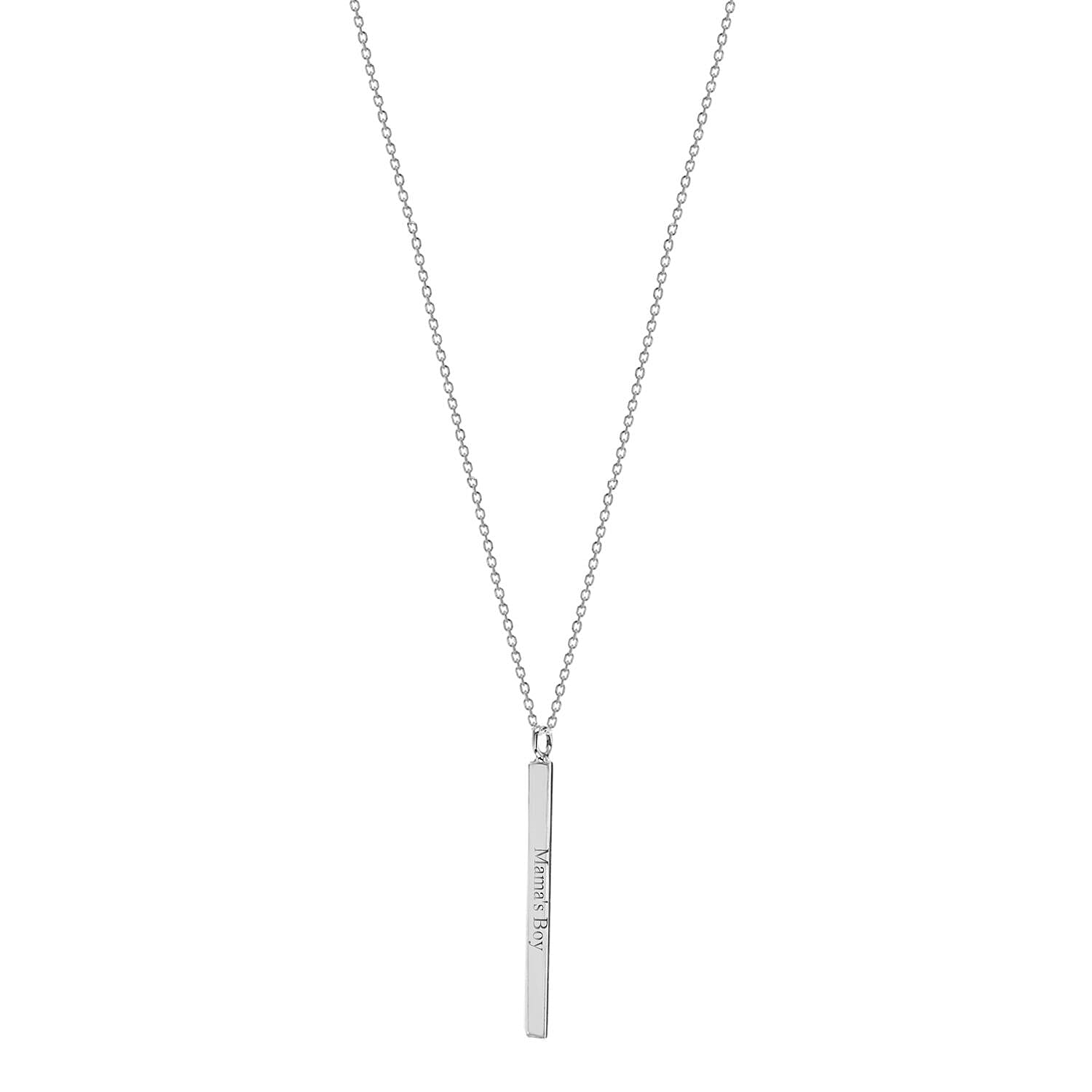 Personalised Engravable 3mm x 40mm Vertical-Bar Necklace in Silver, Size-17 Inch