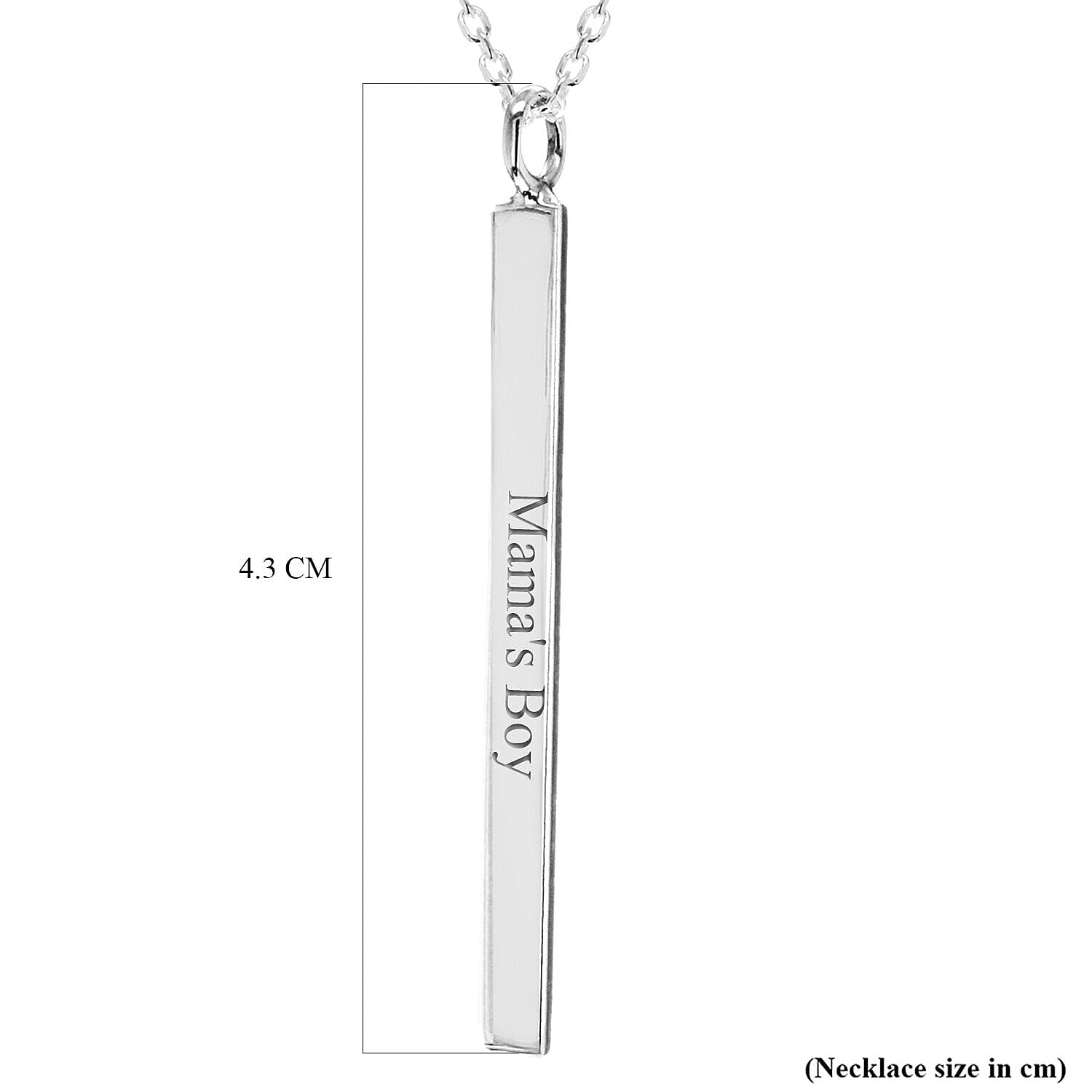 Personalised Engravable 3mm x 40mm Vertical-Bar Necklace in Silver, Size-17 Inch