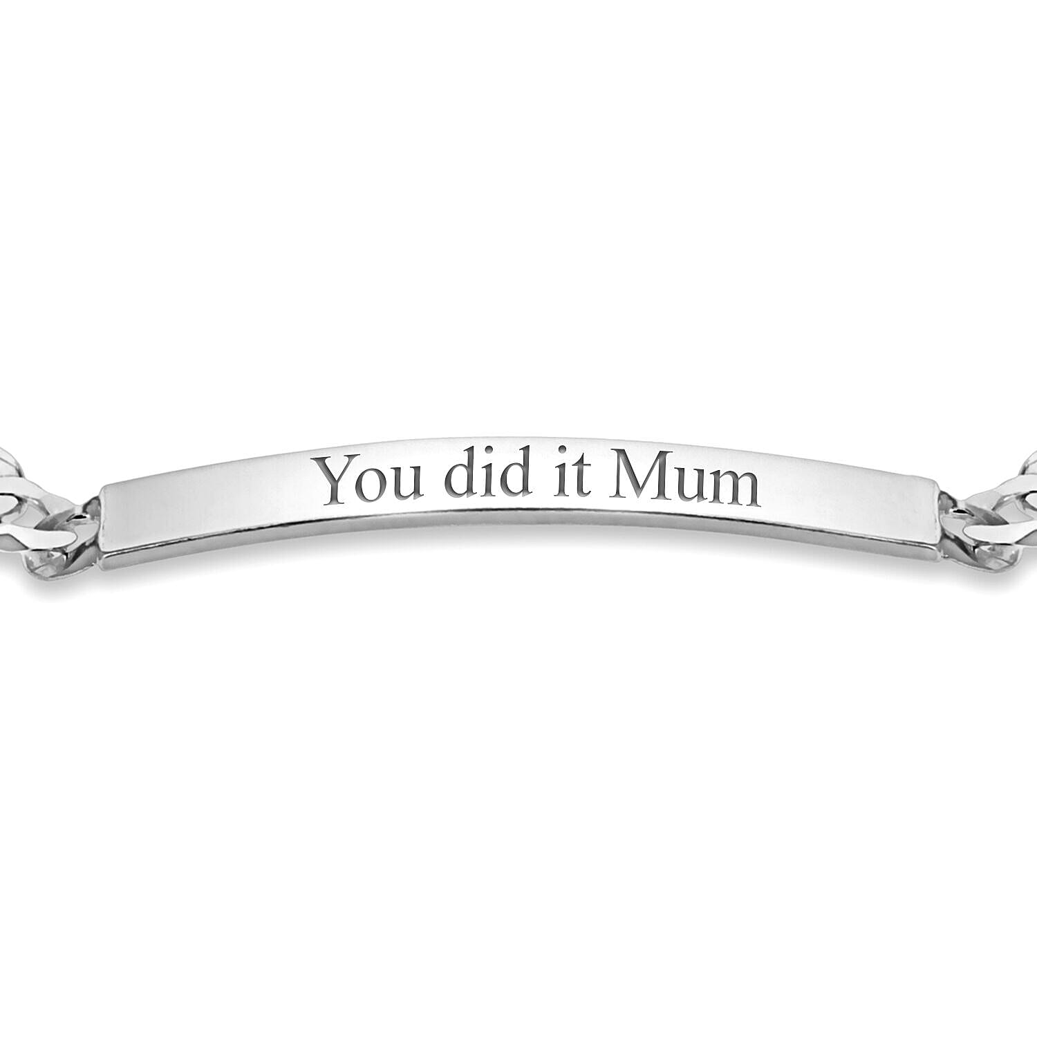 Personalised Engravable 38.5mm x 6mm ID 5.3mm Flat Curb Bracelet in Silver, Size-7.5 Inch