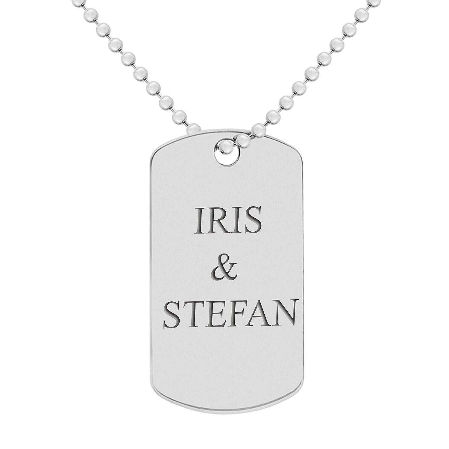 Personalised Engravabel 19mm x 34mm Dog-Tag Ball Chain in Silver, Size-20 Inch