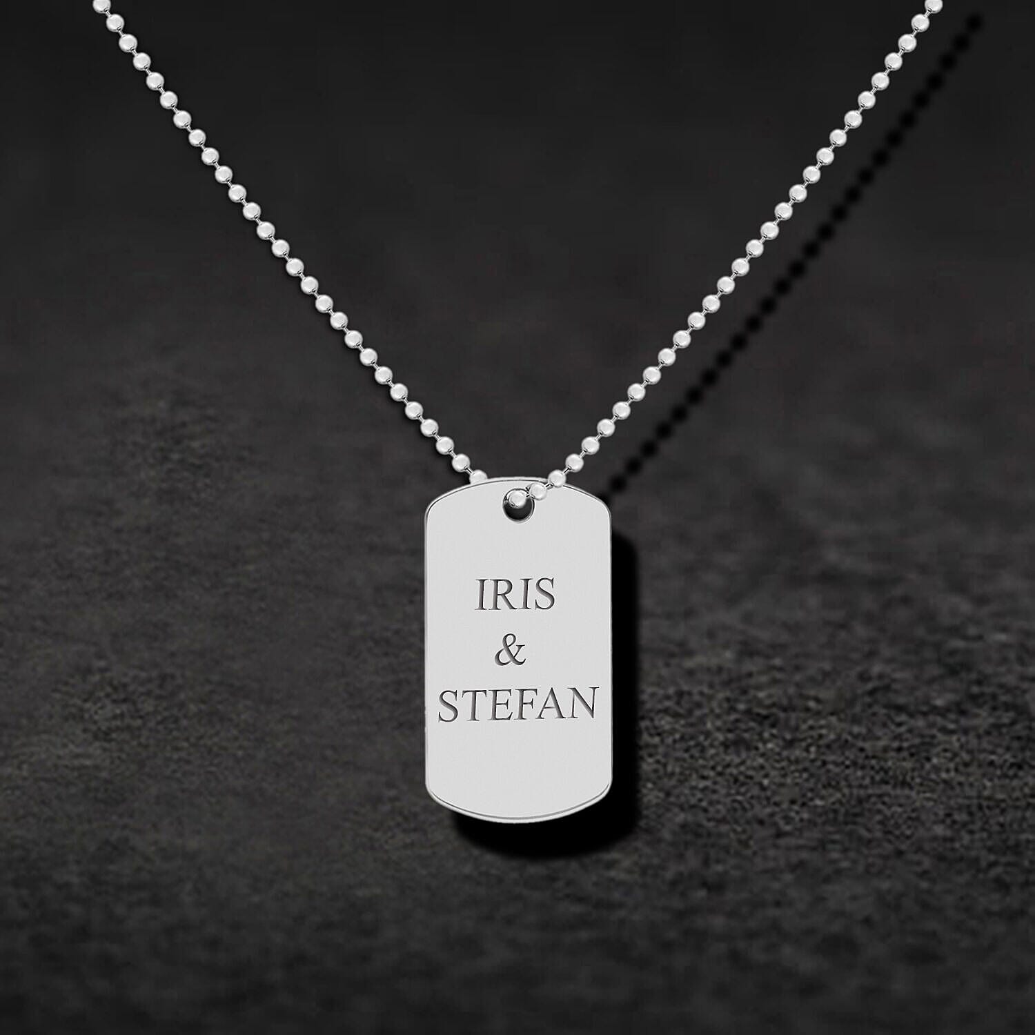 Personalised Engravabel 19mm x 34mm Dog-Tag Ball Chain in Silver, Size-20 Inch