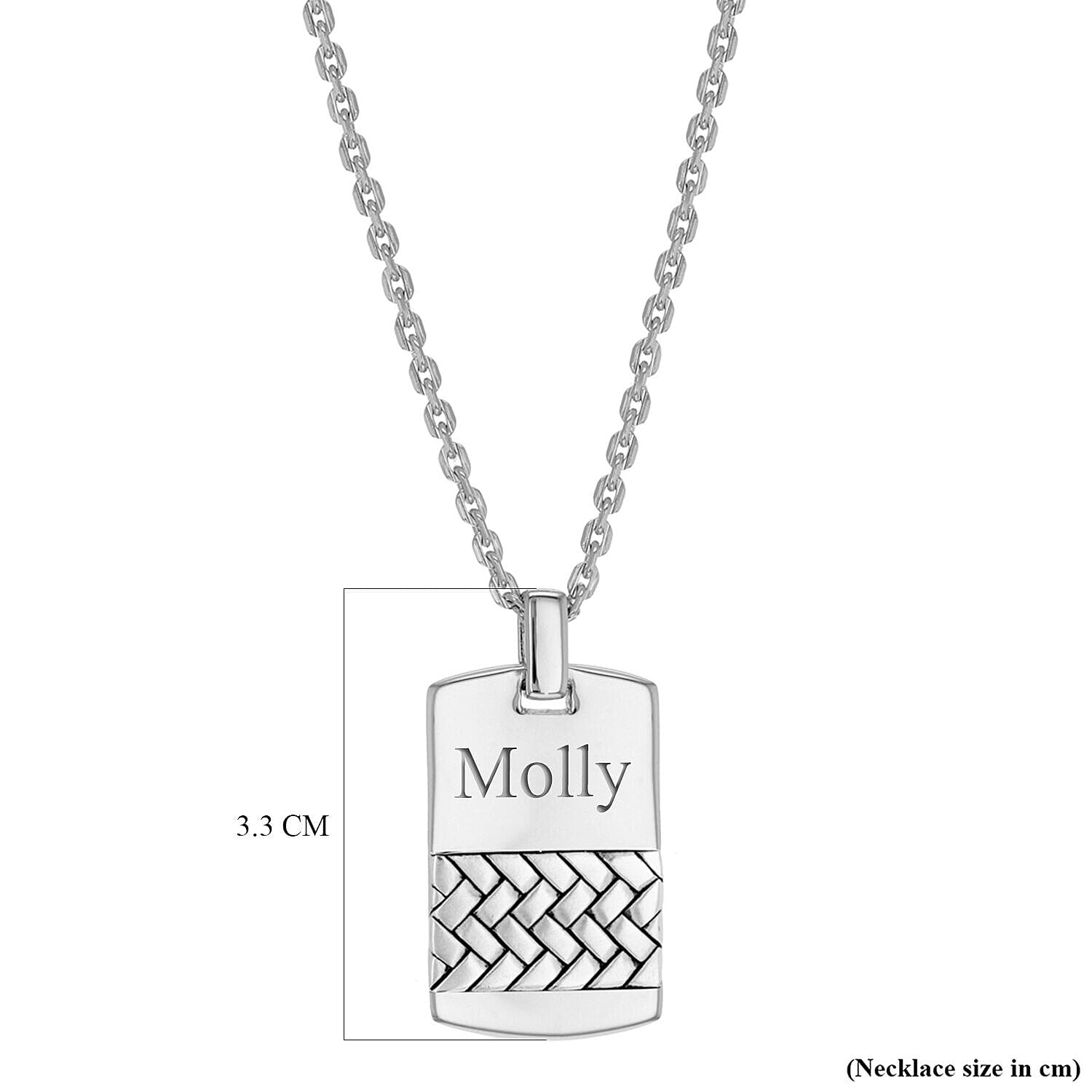 Personalised Engravable 17mm x 33mm Herringbone-Patterned Dog Tag Pendant on Adjustable Chain in Silver, Size-20-22 Inch