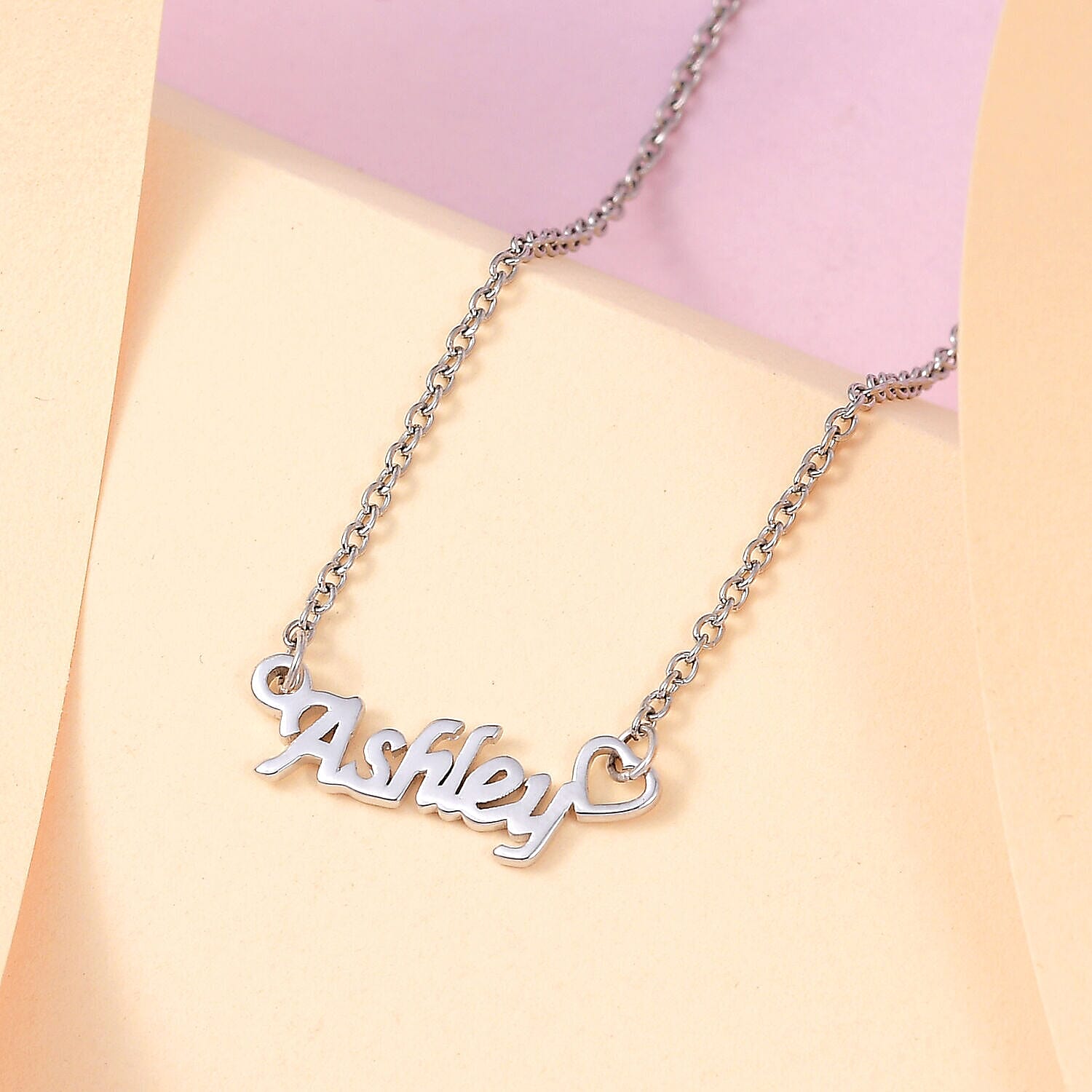 Personalised Engravable Heart Name Necklace in Silver, Size - 18-2 Inch, Font- Italic