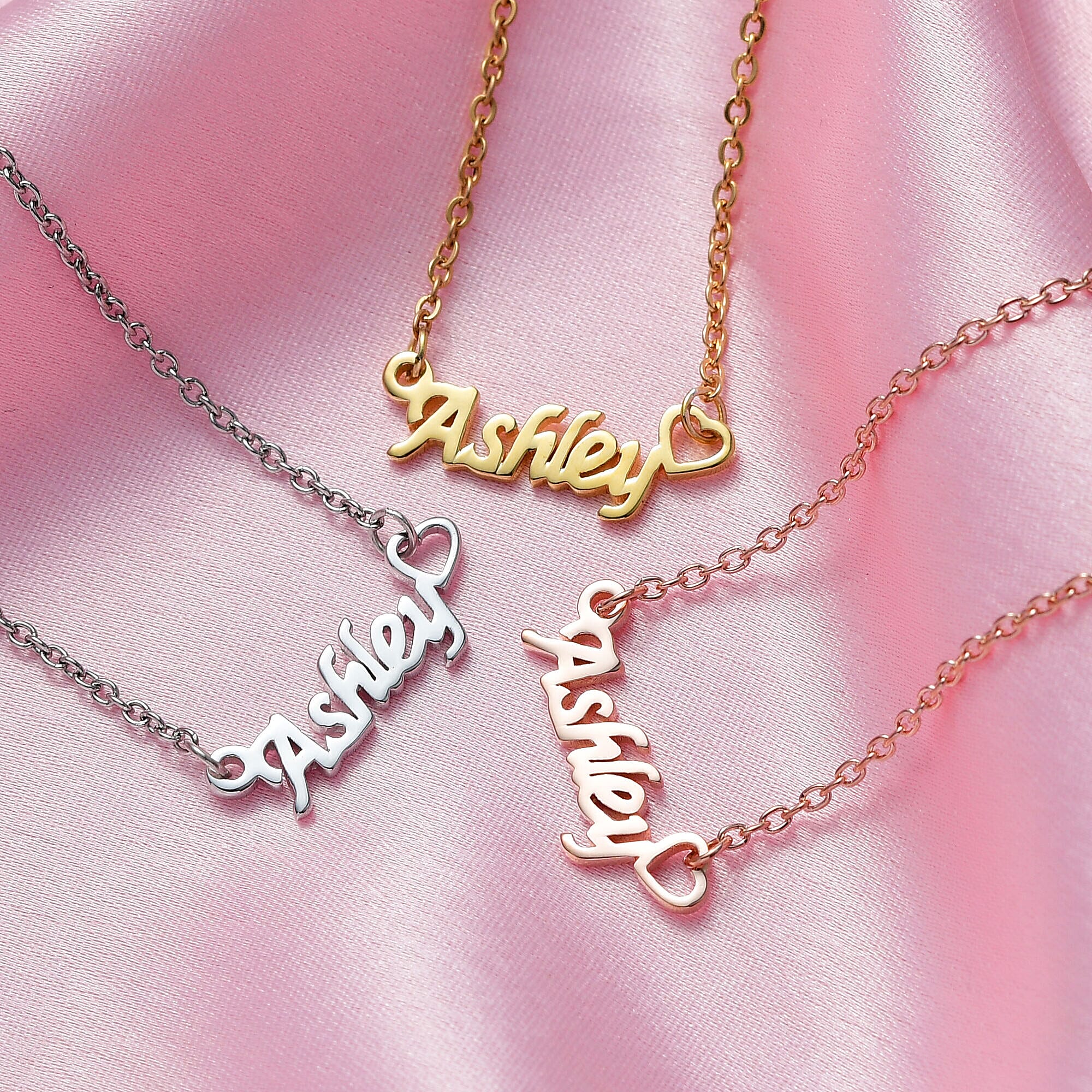 Personalised Engravable Heart Name Necklace in Silver, Size - 18-2 Inch, Font- Italic