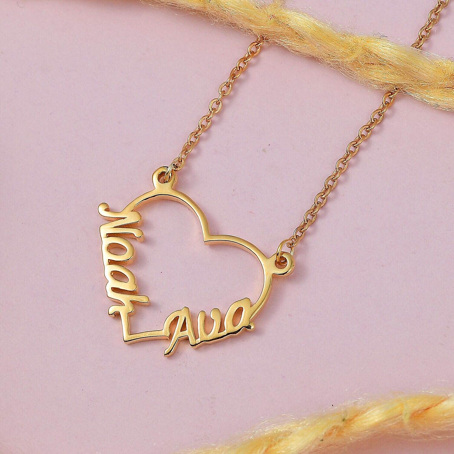 Personalised Engravable Two Name Heart Name Necklace in Silver, Size - 18-2 Inch, Font- Free Hand