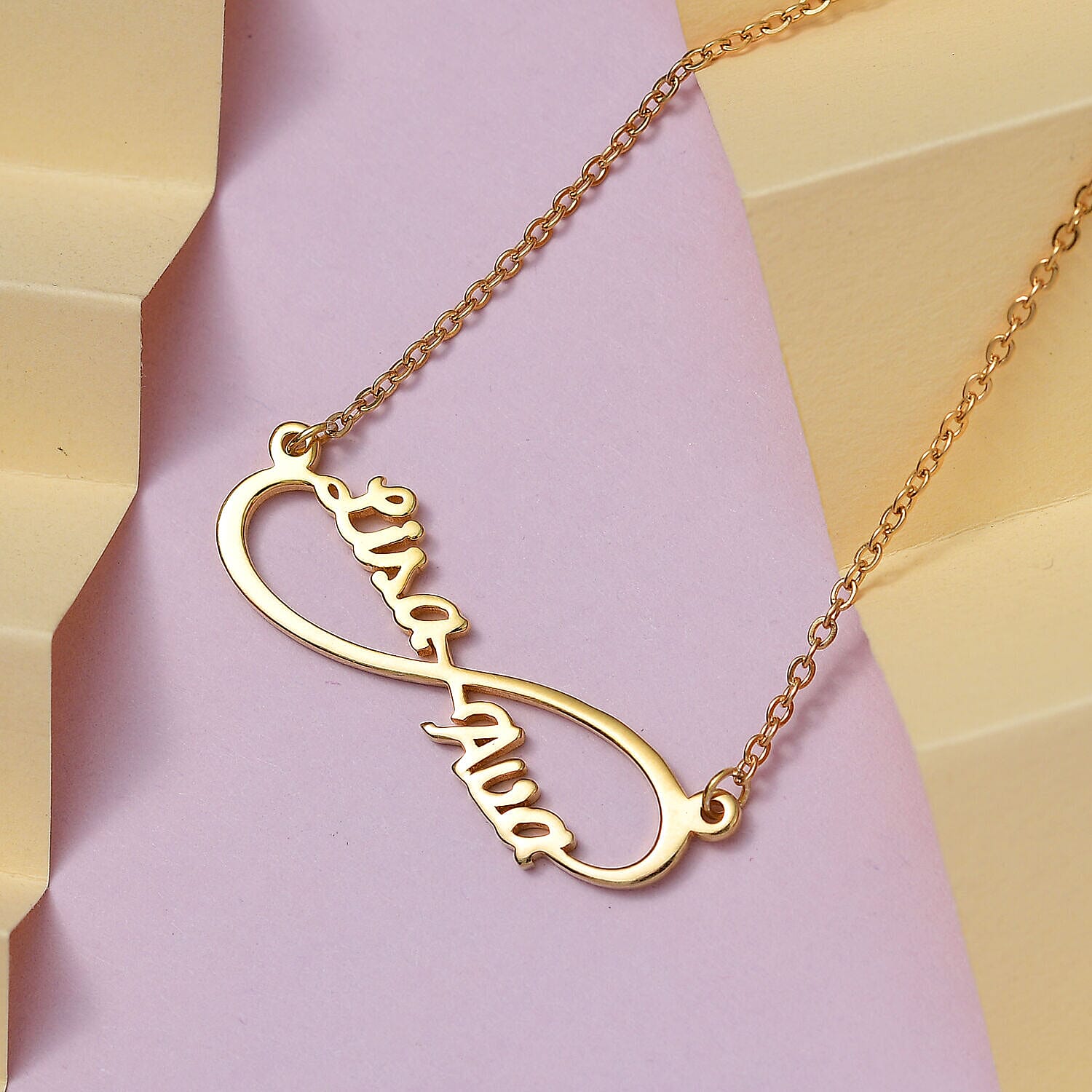 Personalised Engravable Two Name Infinity name Necklace in Silver, Size - 18-2 Inch, Font- Free Hand