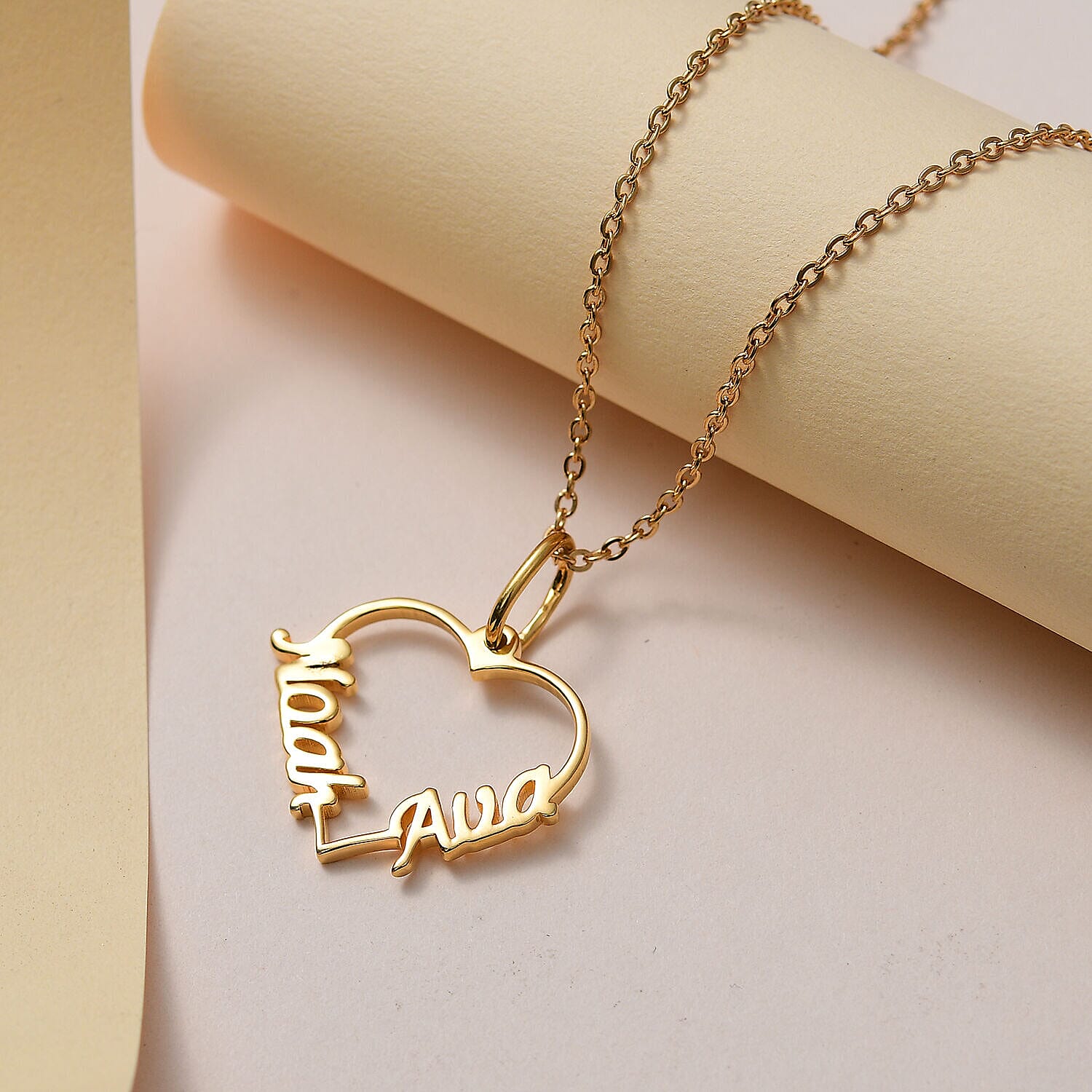 Personalised Engravable Two Name Heart Name Necklace in Silver, Size - 18-2 Inch, Font- Free Hand