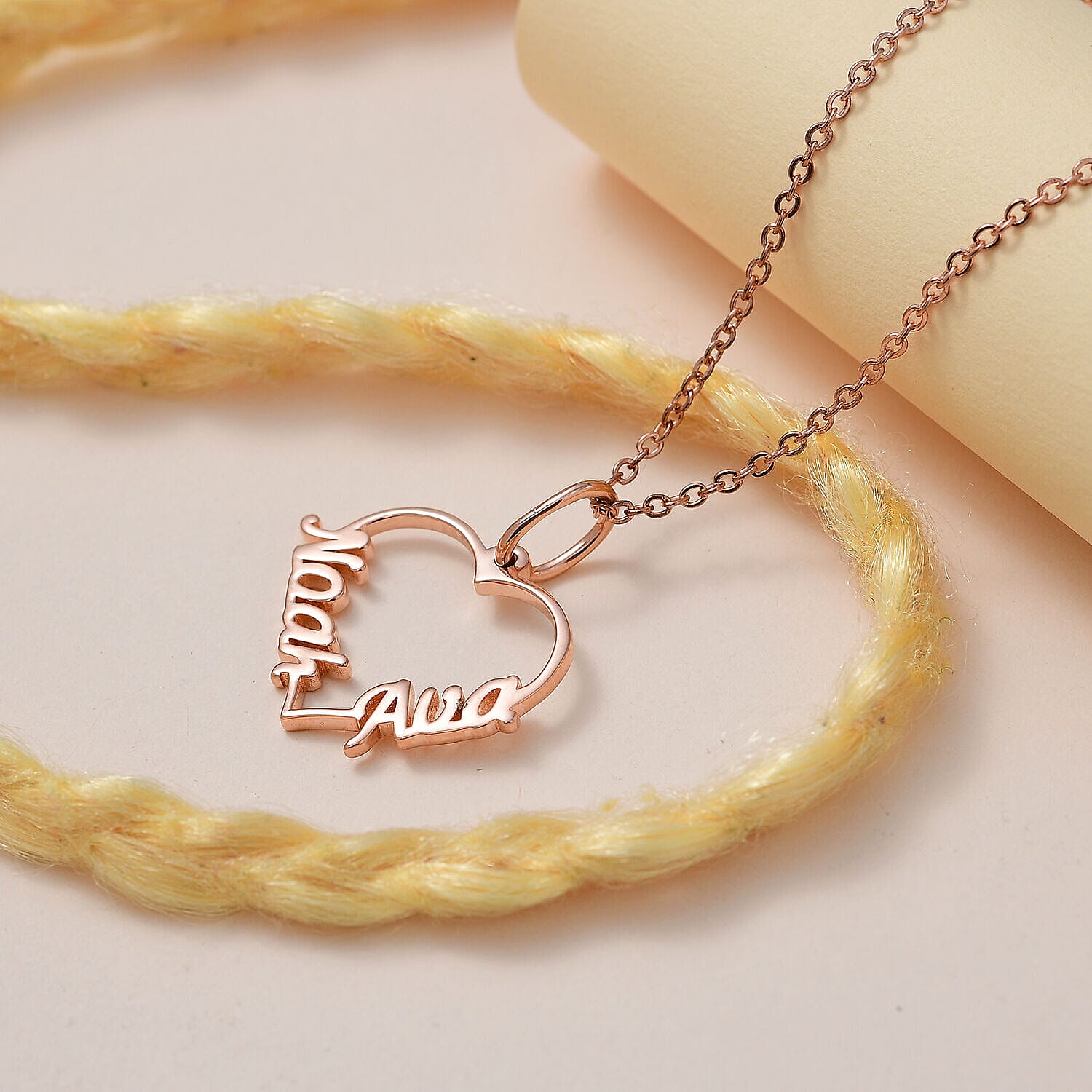 Personalised Engravable Two Name Heart Name Necklace in Silver, Size - 18-2 Inch, Font- Free Hand