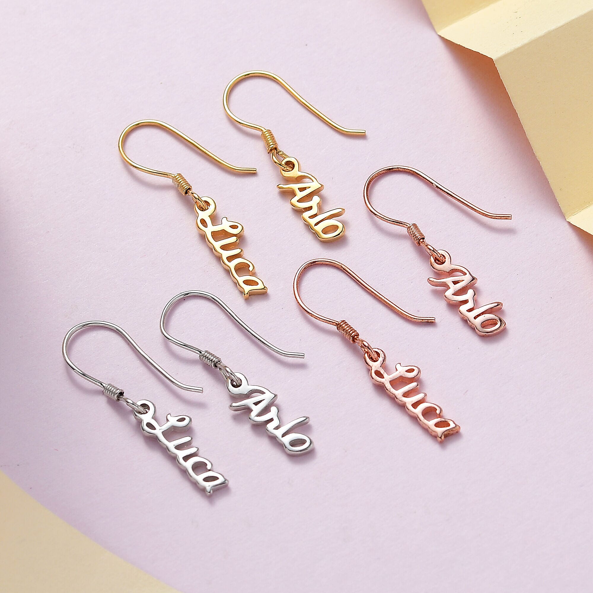 Personalised Engravable Drop Name Earrings in Silver, Font- Free Hand