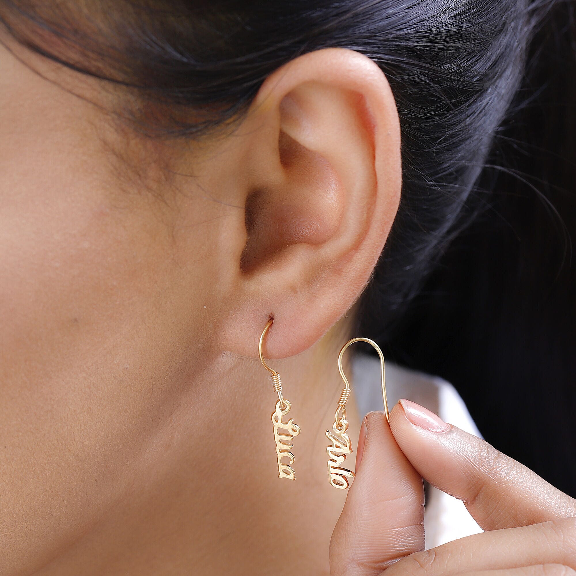 Personalised Engravable Drop Name Earrings in Silver, Font- Free Hand