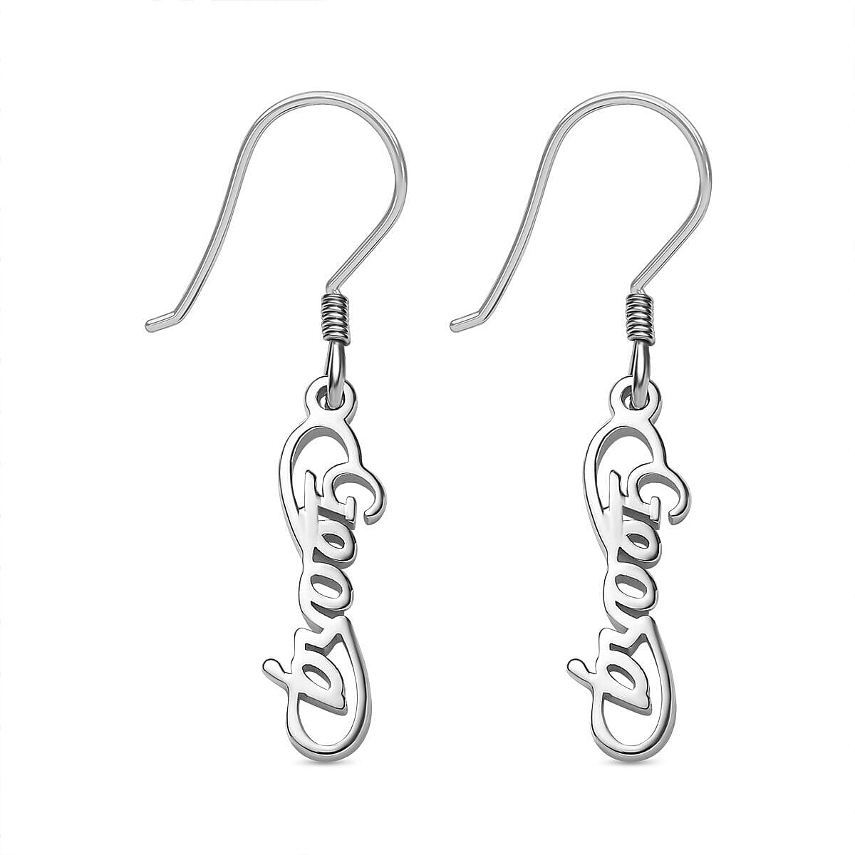 Personalised Engravable Infinity Name Earrings in Silver, Font- Free Hand