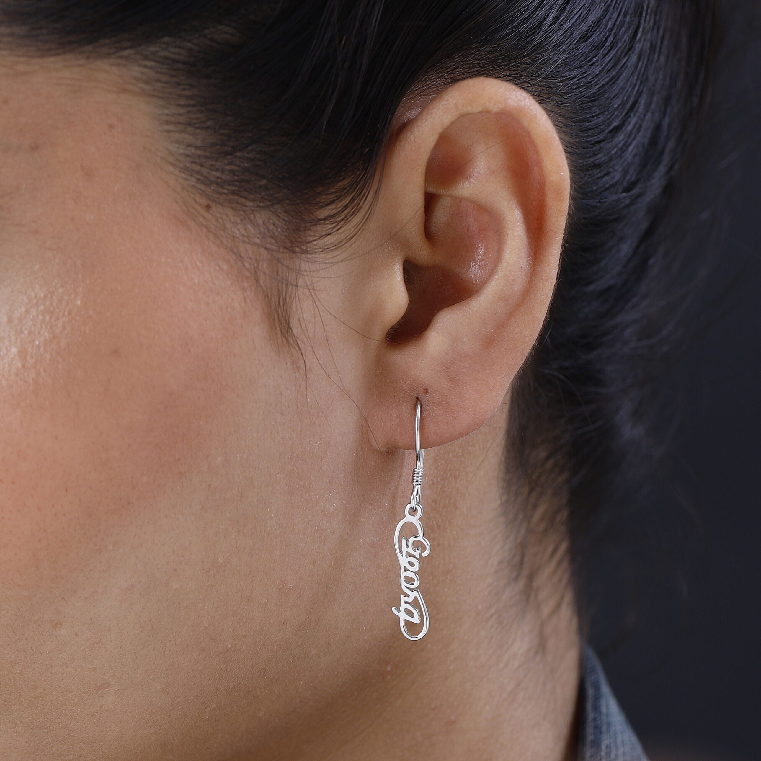 Personalised Engravable Infinity Name Earrings in Silver, Font- Free Hand