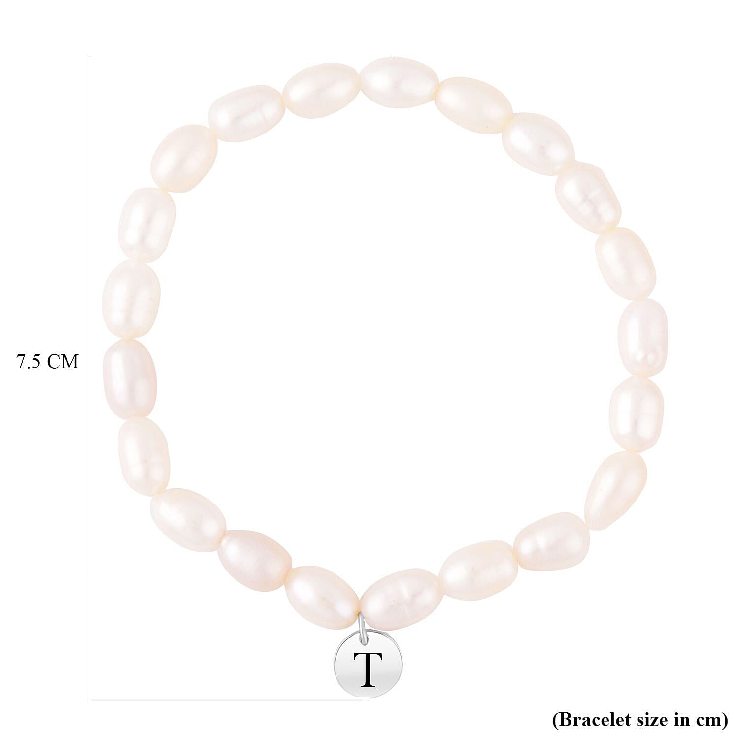 Personalised Engravable White Fresh Water Pearl Initial Bracelet in Silver, Size - 6.5 Inch