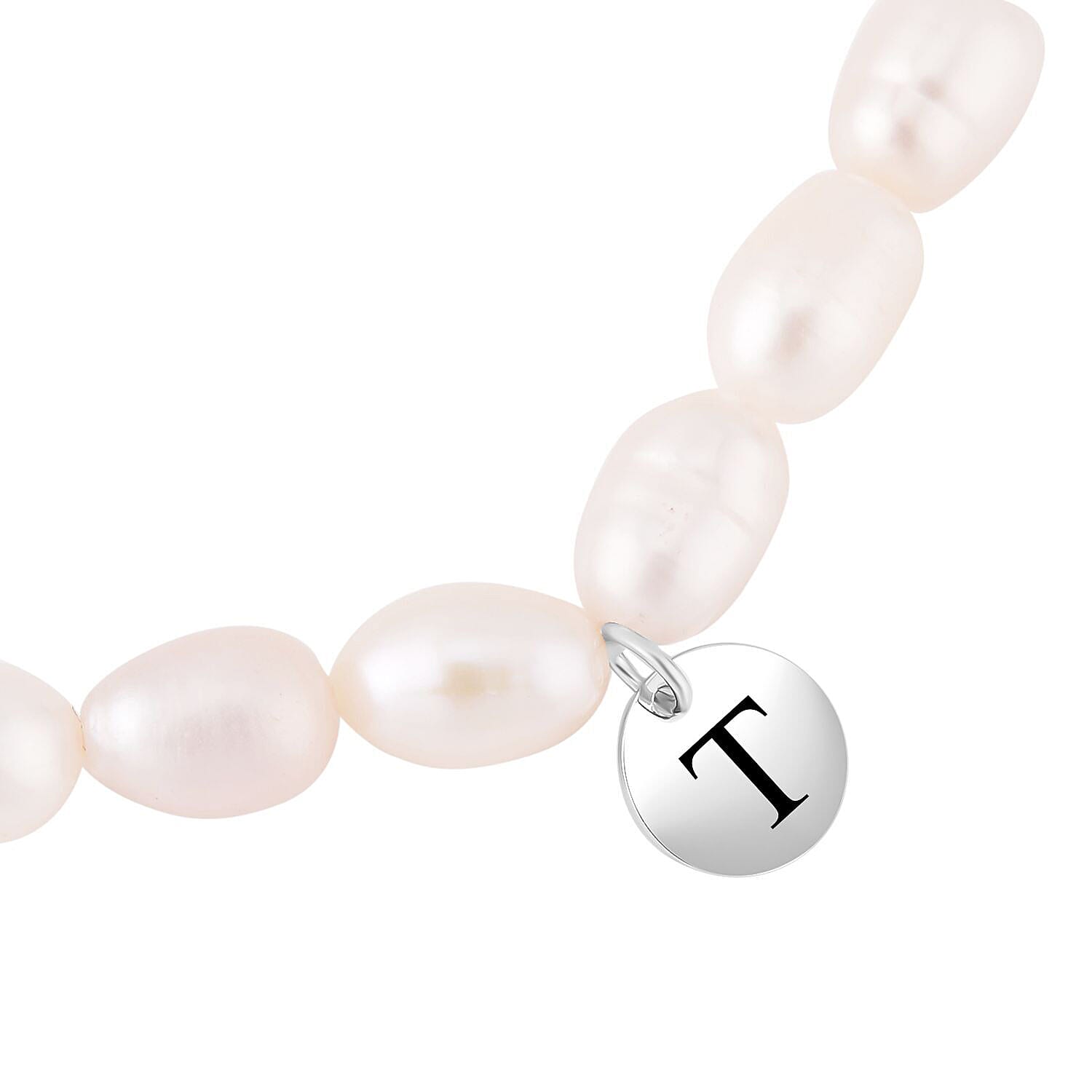 Personalised Engravable White Fresh Water Pearl Initial Bracelet in Silver, Size - 6.5 Inch