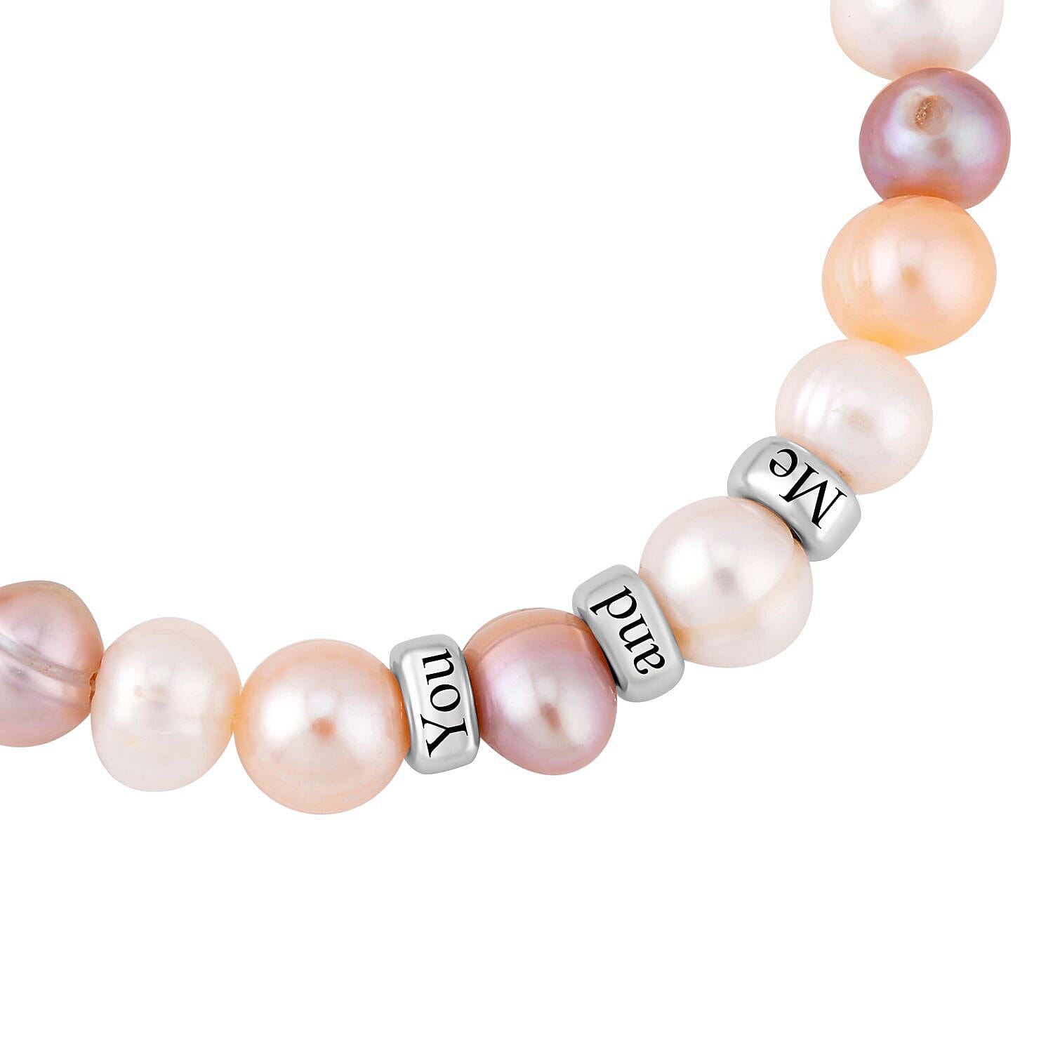Personalised Engravable Multi Color Fresh Water Pearl Stretchable 3 Ring Bracelet in Silver, Size - 7 Inch Personalised Engravable Multi Color Fresh Water Pearl Stretchable 3 Ring Bracelet in Silver, Size - 7 Inch