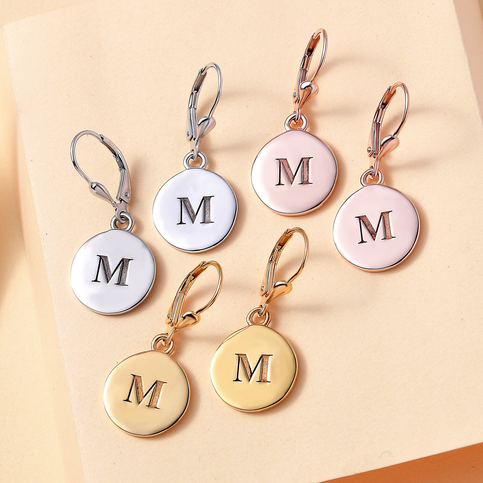 Personalised Engravable Disc Drop Initial Earrings in Silver