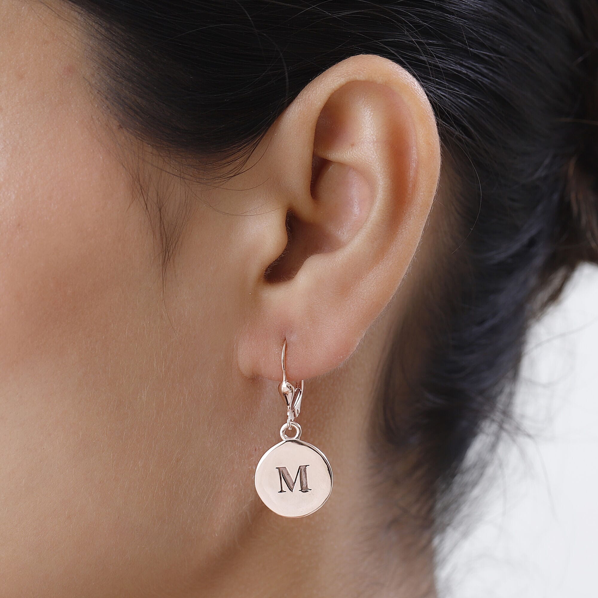 Personalised Engravable Disc Drop Initial Earrings in Silver
